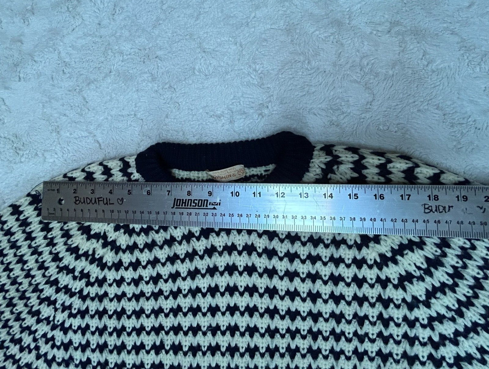 Vintage I. Magnin Women Crew Neck Stripe Knitted Pullover Sweater 100% Pure Wool