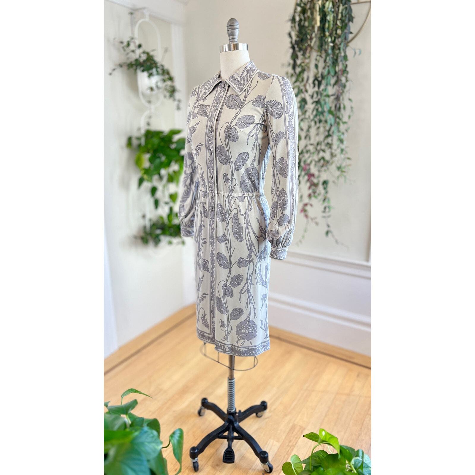 Vintage 1960s EMILIO PUCCI Dress 60s Silk Jersey Floral Leaves Shirtwaist Sheath