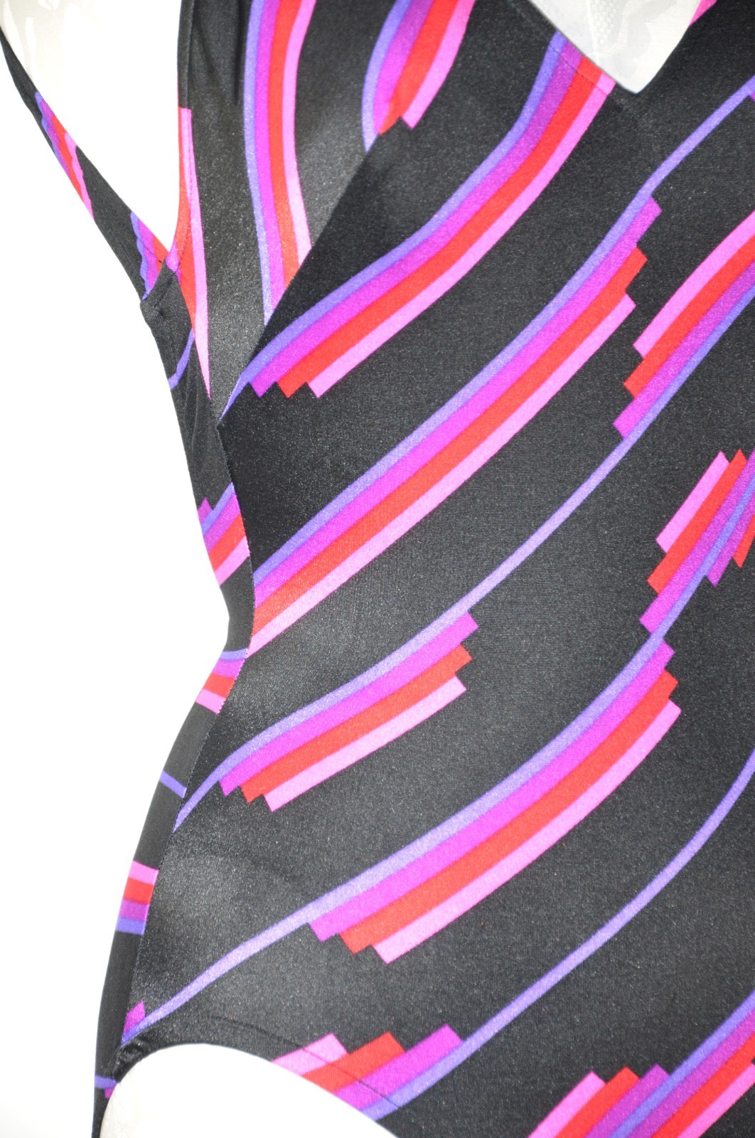 60s Rose Marie Reid Purple Striped Racerback Backless One Piece Swimsuit Women S