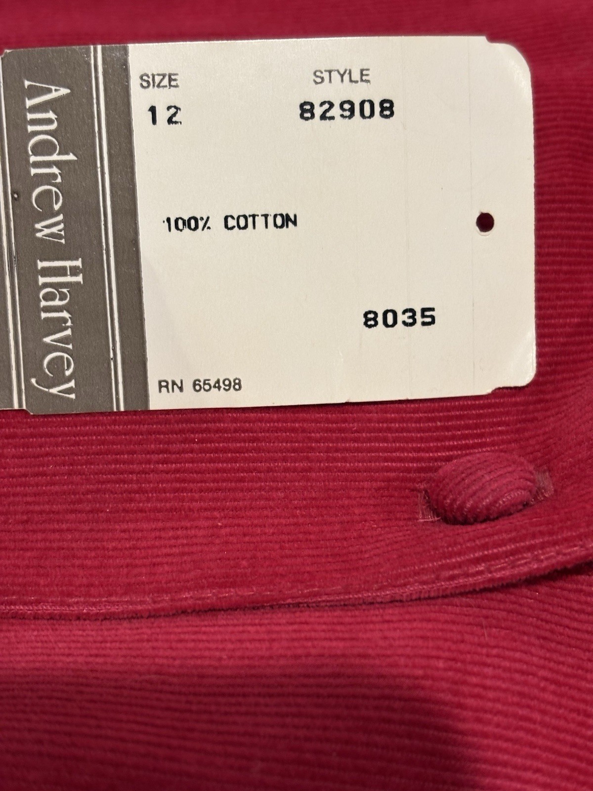 Vintage Andrew Harvey Corduroy Red Long-Sleeve Dress – NWT- Women’s Size 12