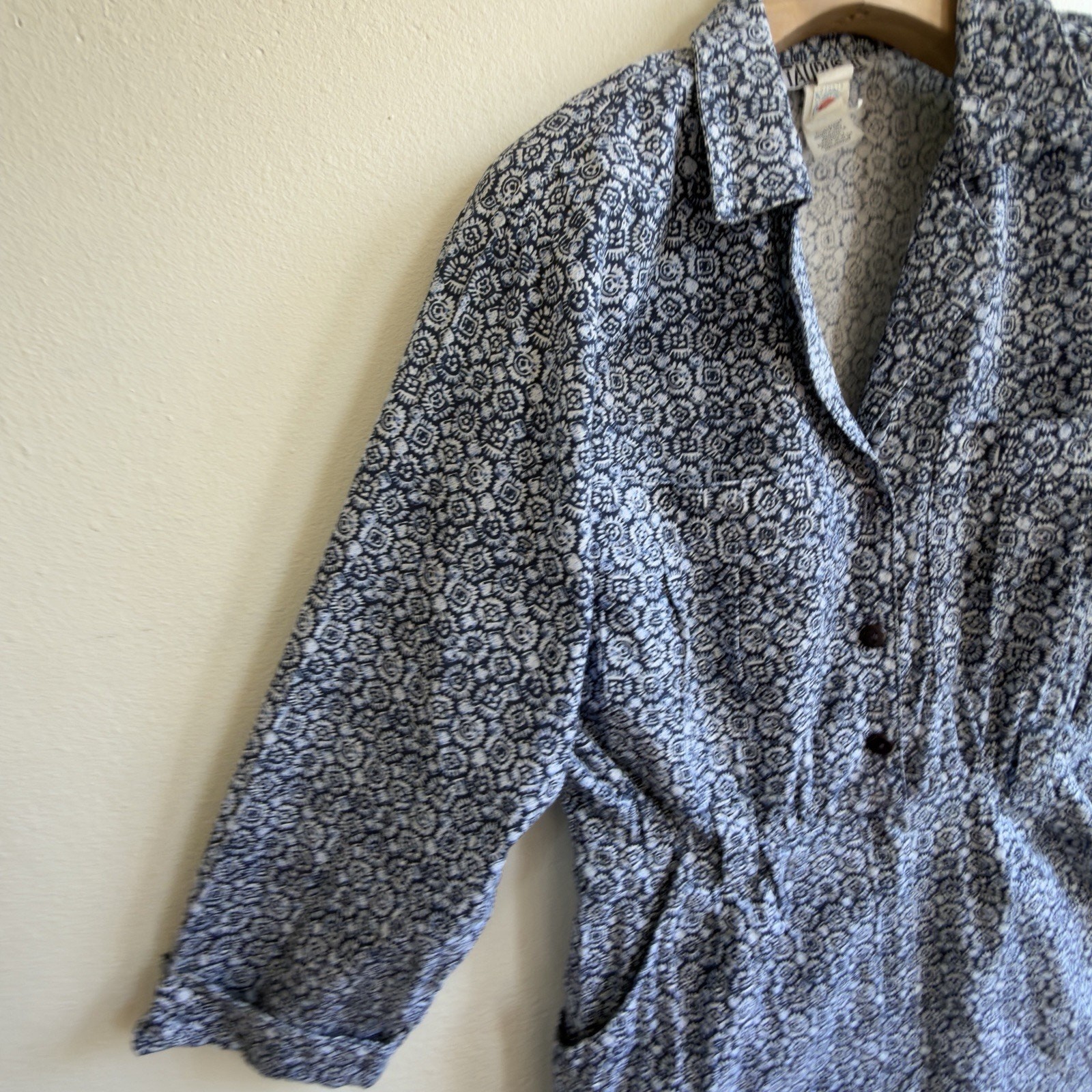Vintage Taurus II Blue Floral Midi Cotton Shirt Dress 80s SZ 12 Union Made USA