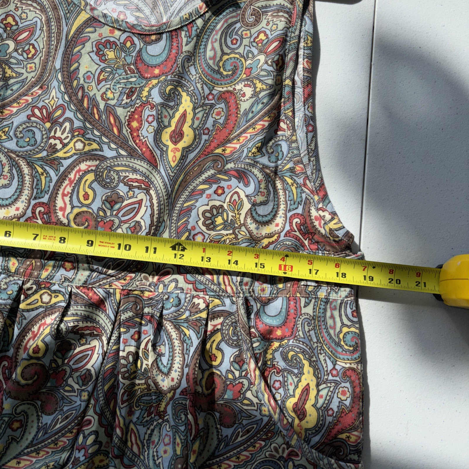 Vintage Erika & Co Green Corduroy Jumper w Blue/Red Paisley Florals Size L