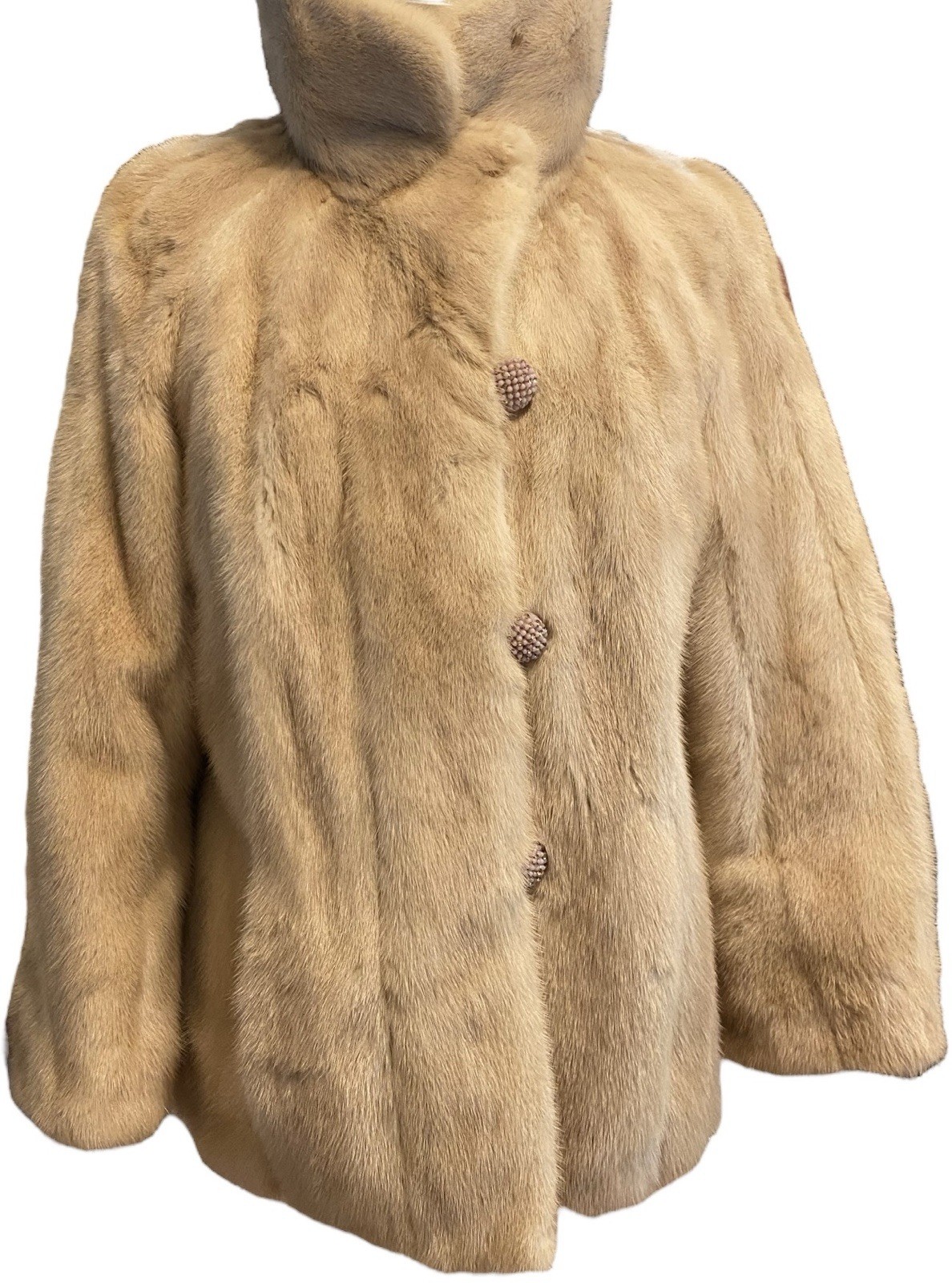 VTG 26” Natural Tourmaline Mink Fur Swing Coat Women’s Sz S/M Montaldos
