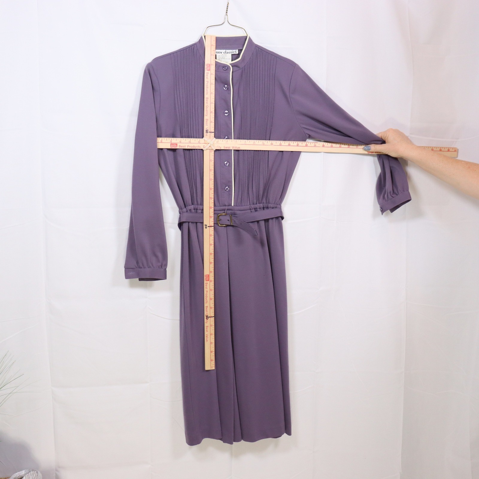 Kenny Classics Belted Midi Dress 8 Purple Womens Pintuck Pleated Vintage