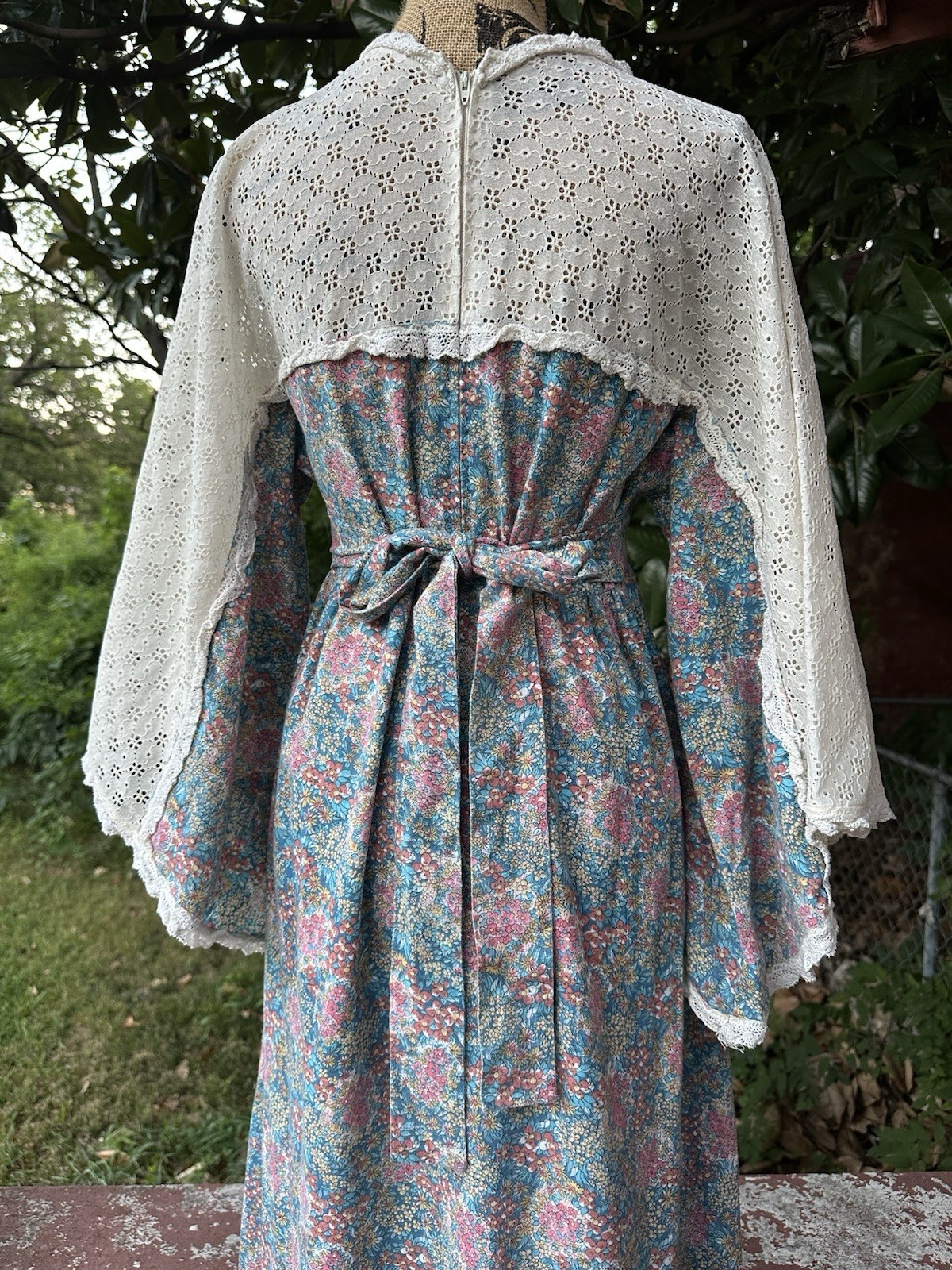 1970s Vintage Boho Prairie Floral Dress W/ Bell Sleeves