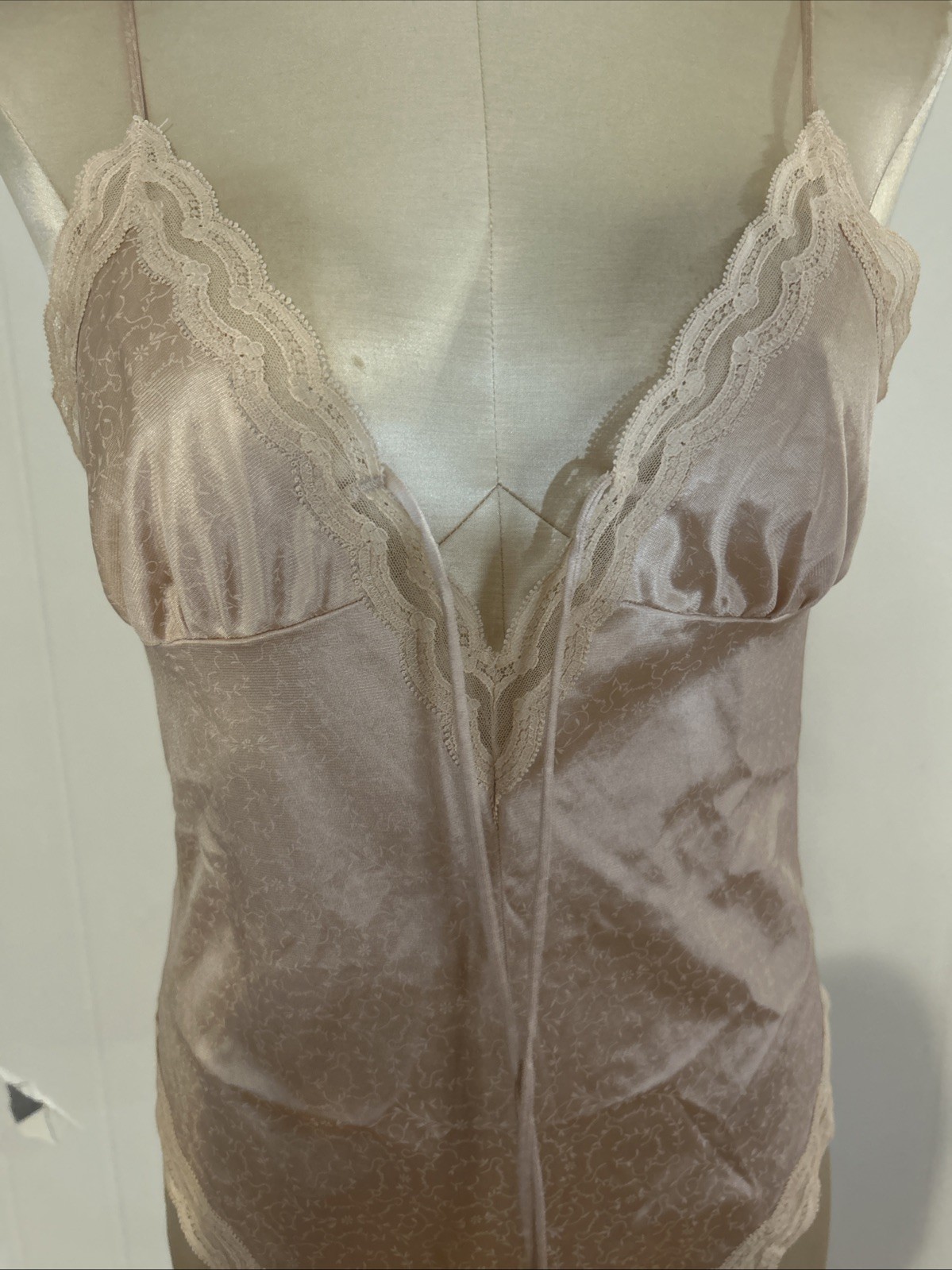 Vintage Designer Givenchy Light Nude Tan Lace Trim, Bodysuit Teddy Small