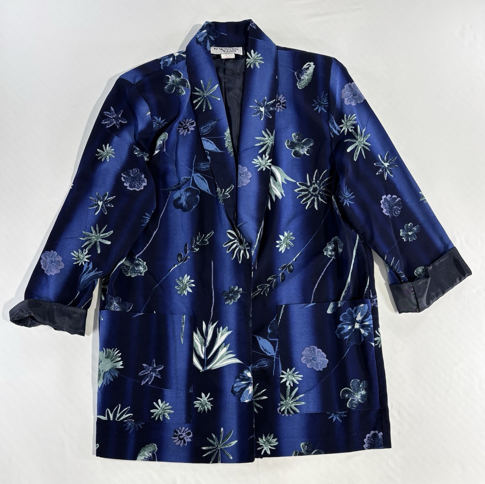 Kensington Square Vintage Dark Blue Floral Satin Blazer