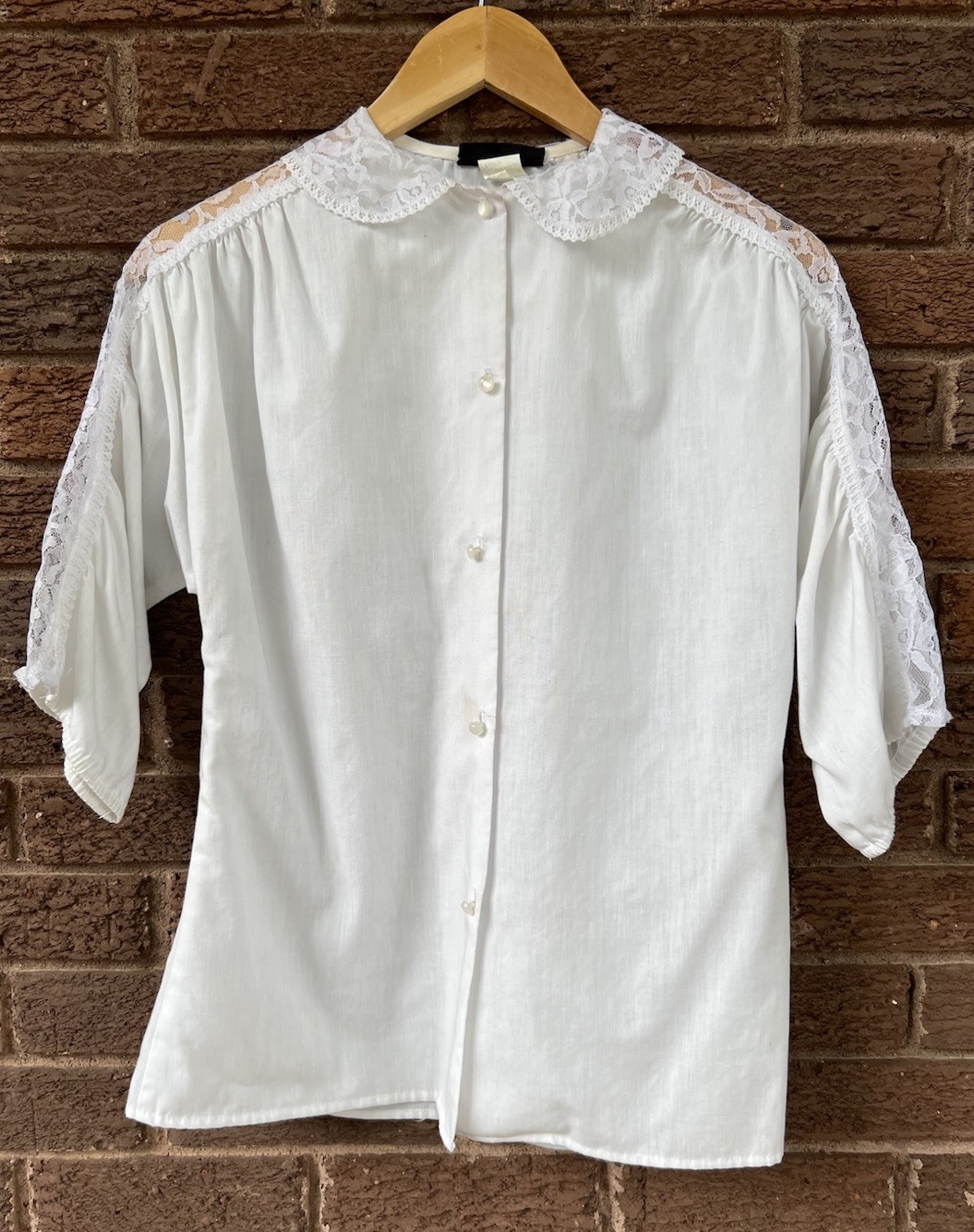 Vintage Cottagecore Prairie Victorian White Button Blouse Lace Sz 10 USA Made