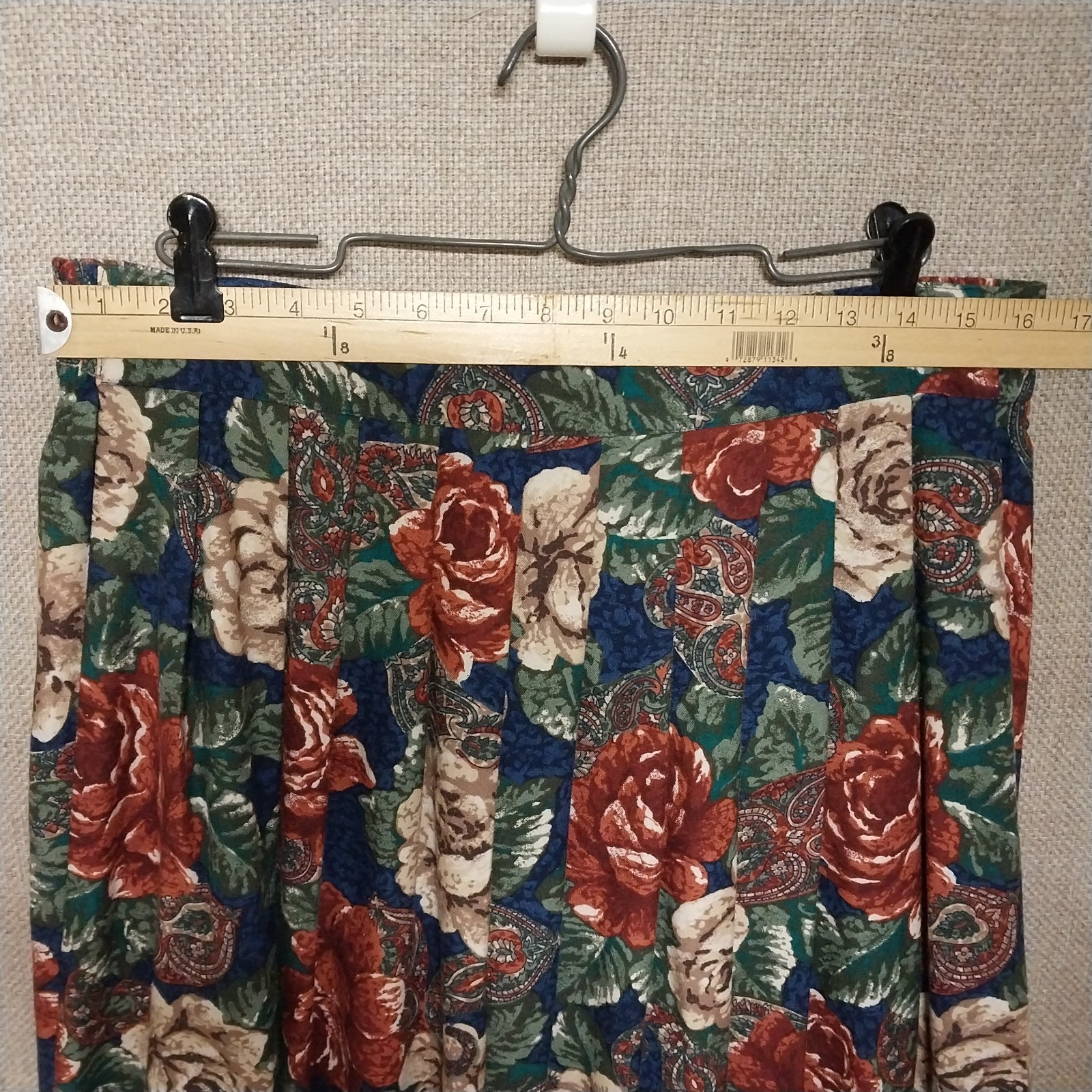 Vintage Kathie Lee Rich Orange Beige Blue Floral Skirt Pleated Maxi USA Size 10