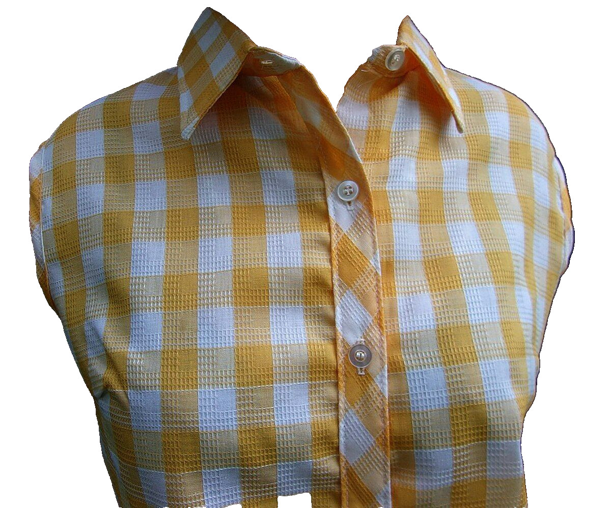 VTG 1980s Womens Size 13/14 Yellow Check MISS FASHIONALITY Button Up Shirt Top