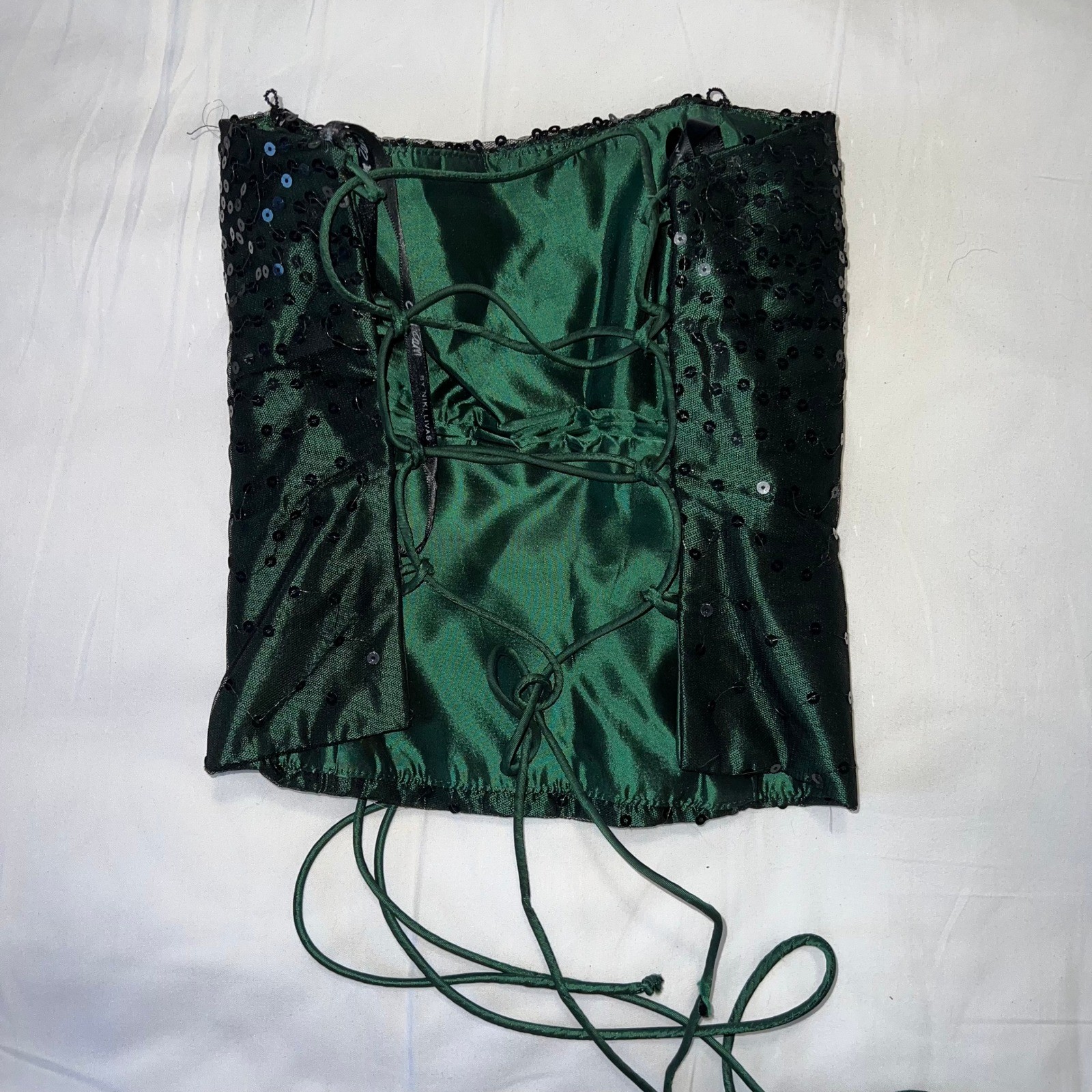 Zum Zum Niki Livas Vintage 2 Piece Formal Set Emerald Sequin top 7/8 skirt 9/10