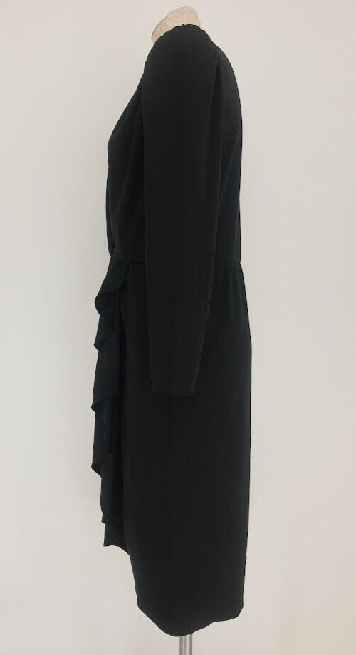 Vintage Alison Peters Black Wrap Ruffle Dress Size Classic Little Black Dress
