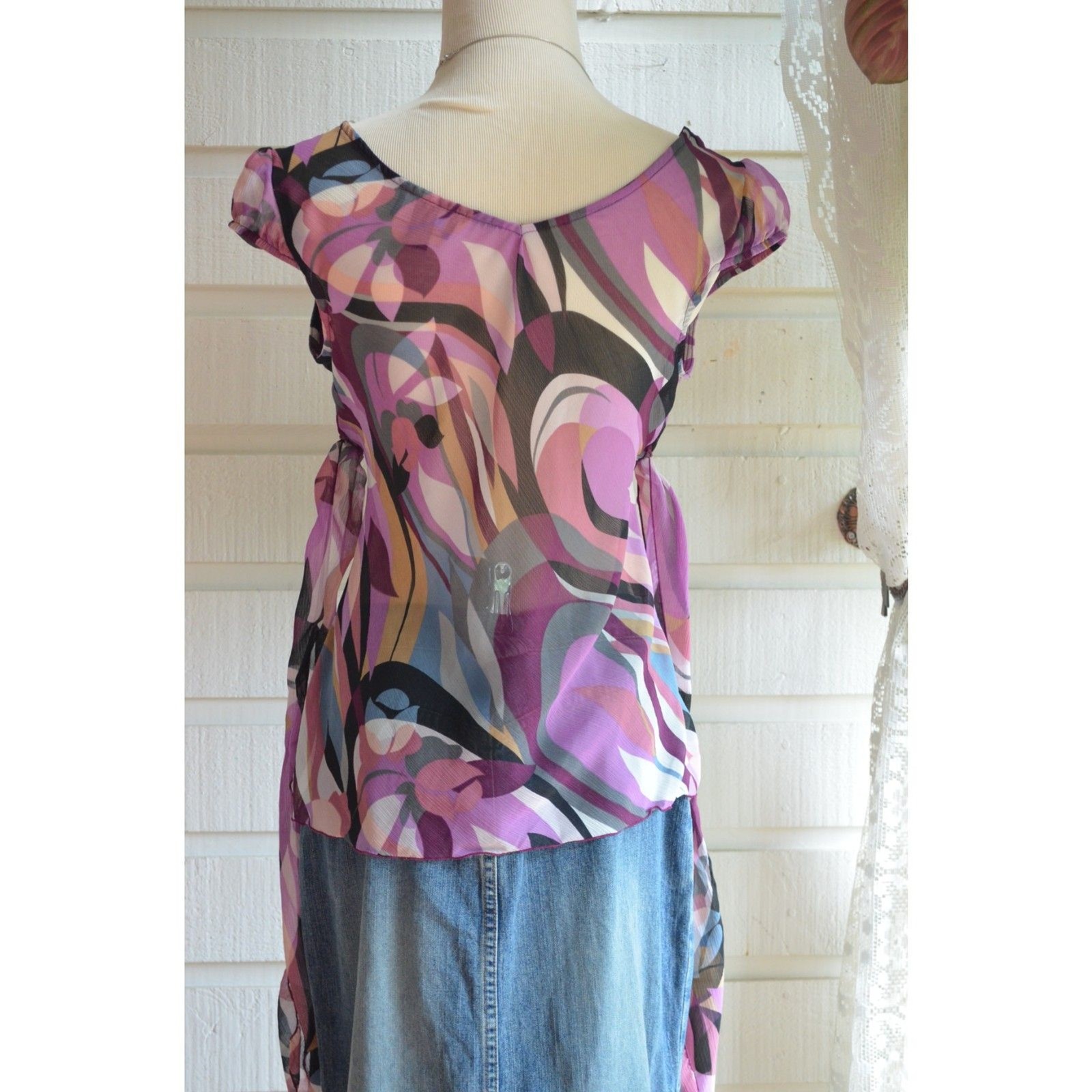 Vintage Y2K Iz Byer California Top Purple Abstract Print- M