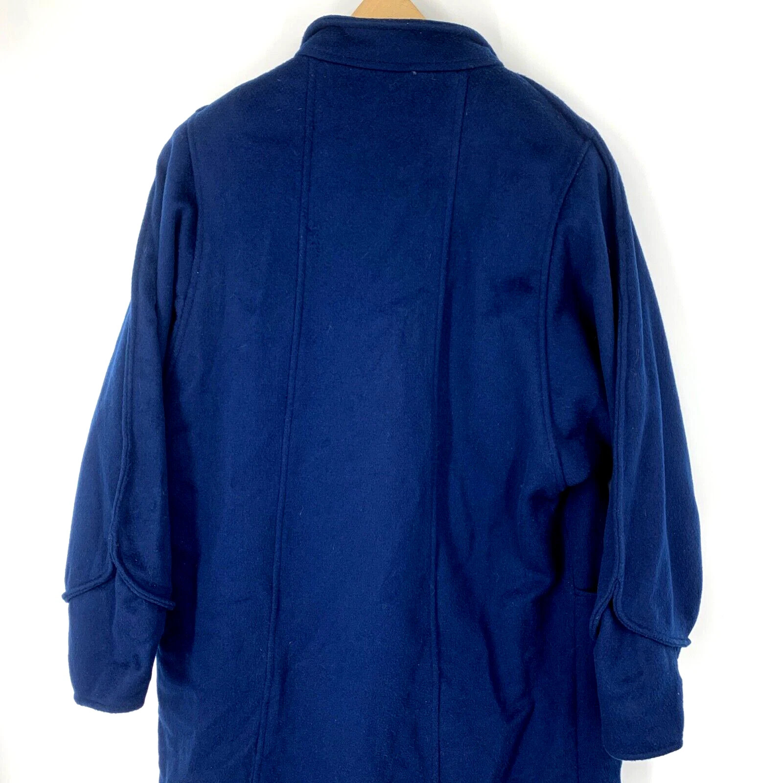 Vintage Ladies Wool Long Trench Coat Portrait by Stevens Union Made in USA Blue