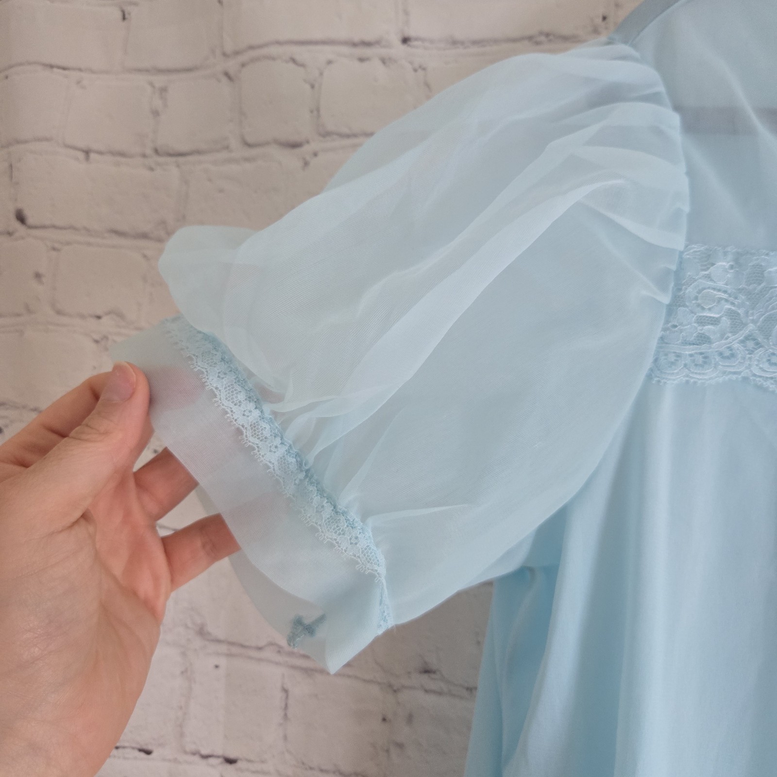 Vintage 60s Gaymode Penney’s Light Blue Babydoll Puff Sleeve House Coat Gown
