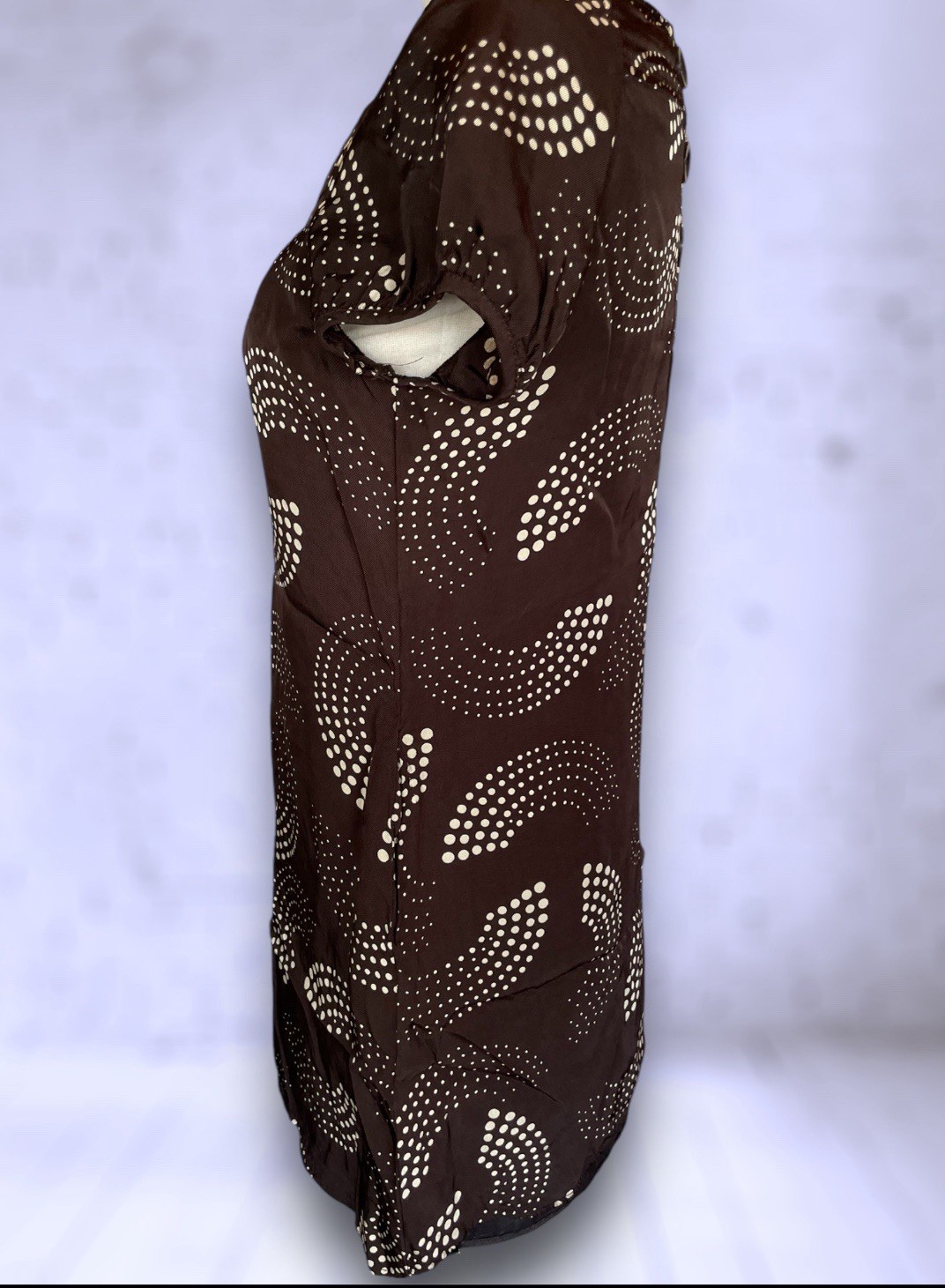 Mod 1960’s Brown & Cream Abstract Polkadot Print Short Day Dress