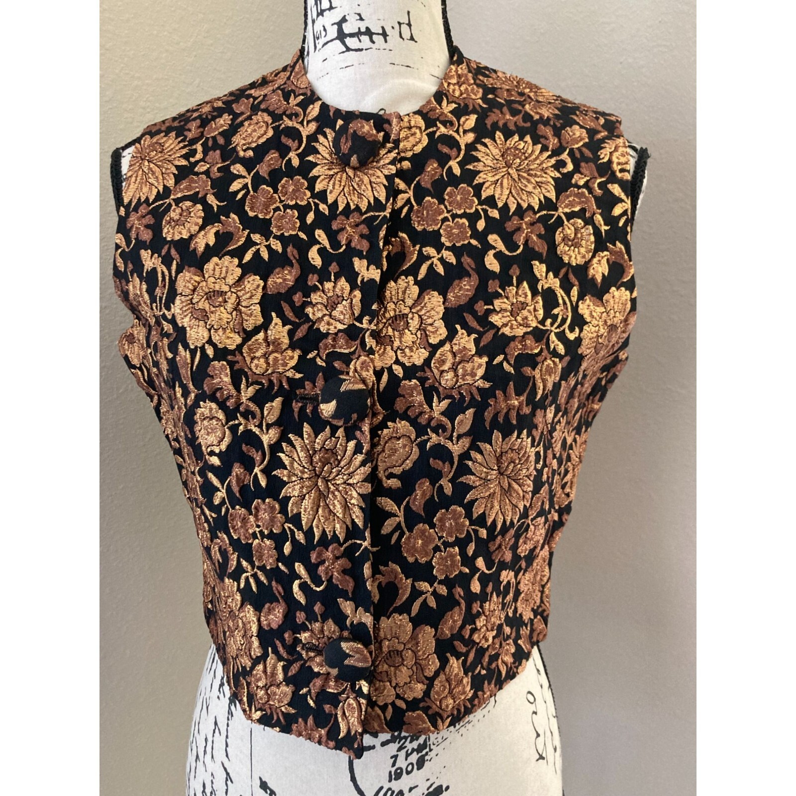 Vintage Jo Hardin Originals Black & Gold Metallic Floral Vest