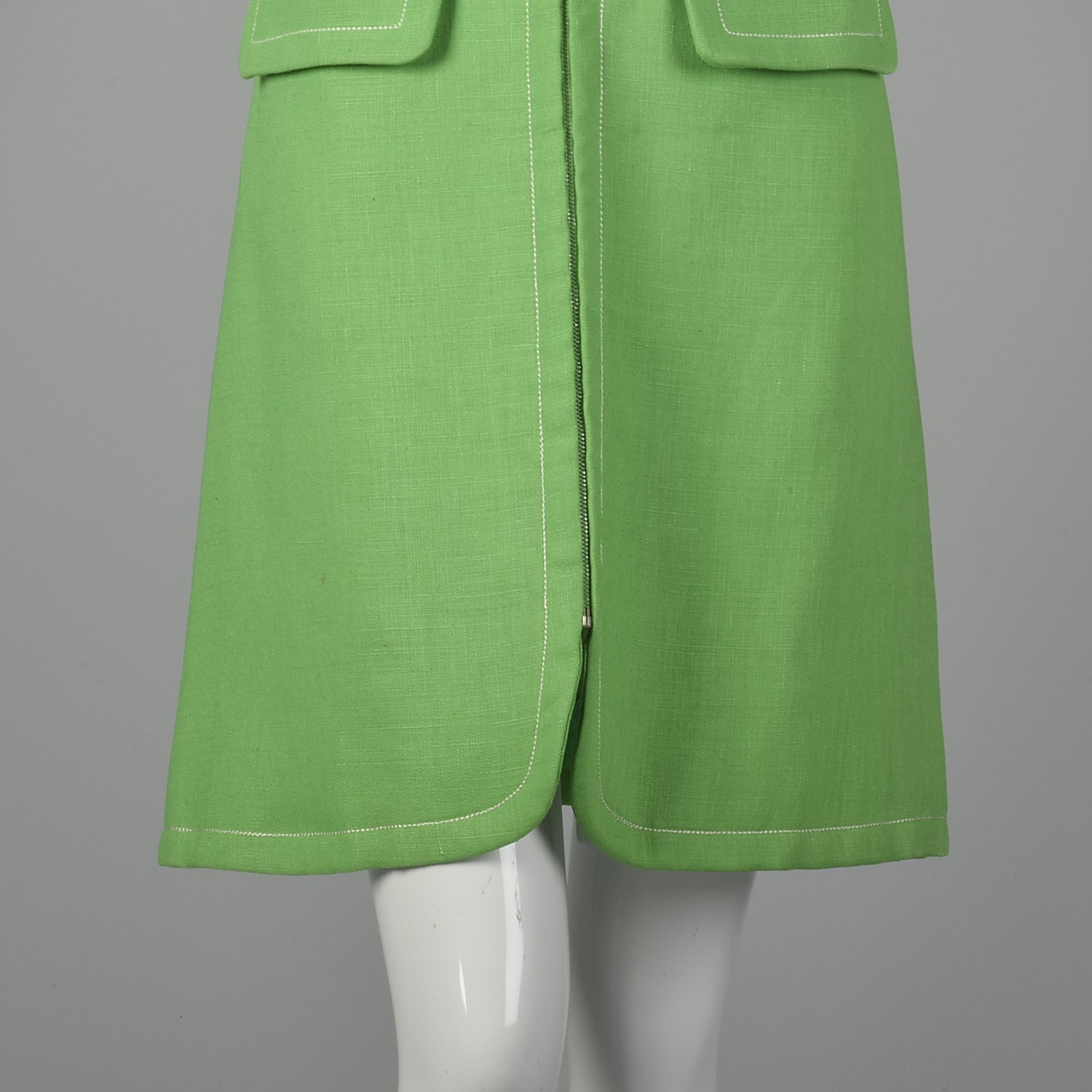 M Geoffrey Beene Green Dress 1960s Mod Zip Front Pocket Linen Shirtdress 60s VTG