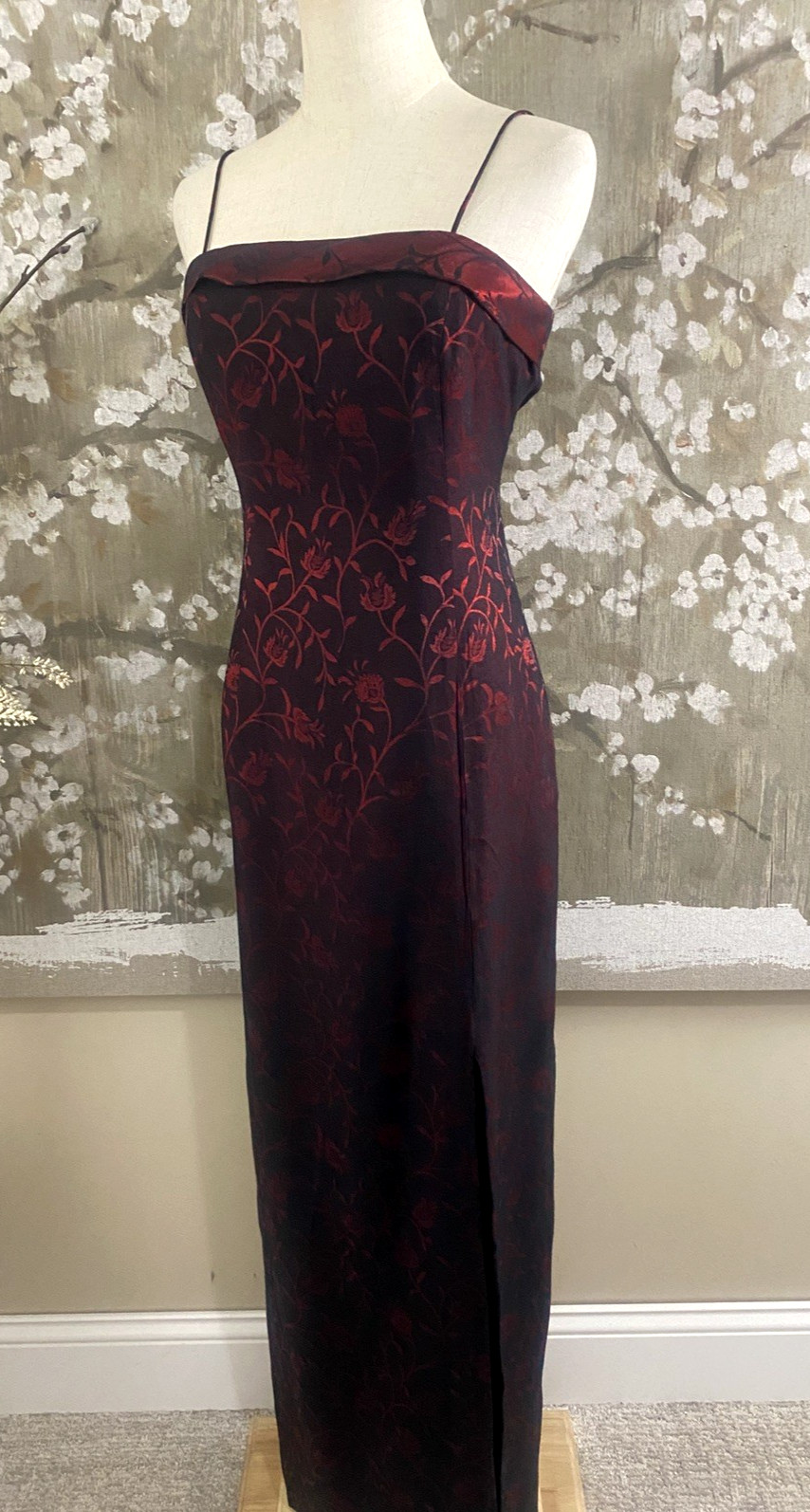 VTG J. R. NITES Black Red Strappy Metallic Split Whimsygoth Fairy Maxi Dress 10