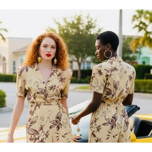 Tiki Revival Norton McNaughton tropical romper& faux wrap Golden Girls Chic
