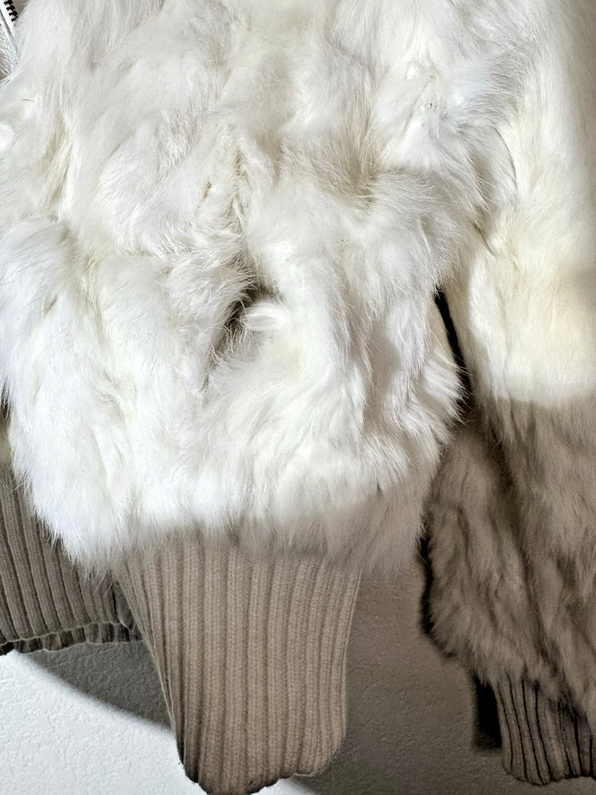 BRODY Real Rabbit Fur Jacket Womens L White Cream Y2K Cropped Bomber Vintage