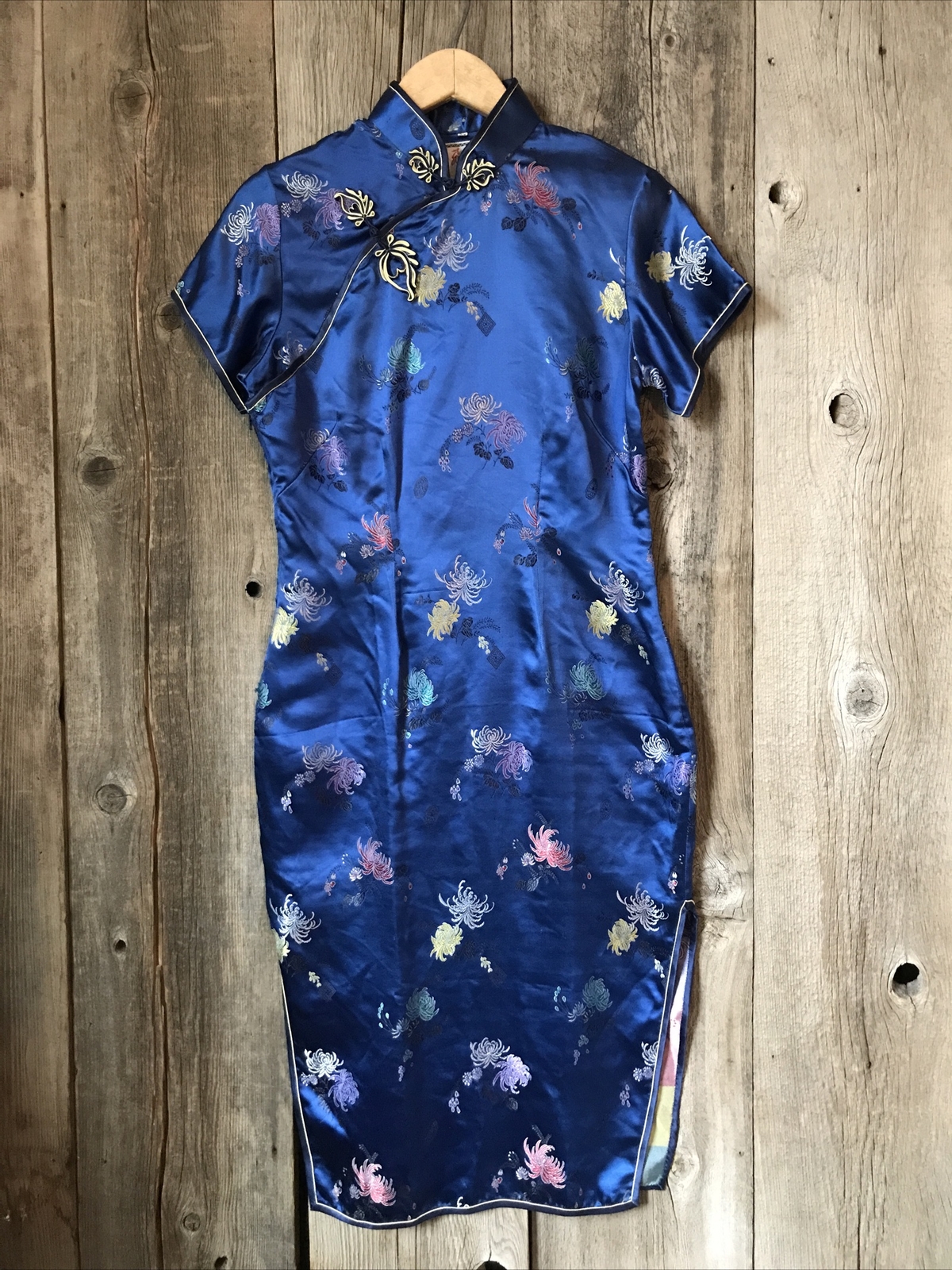 Vintage Solz Squirrel Chinese Silky Rayon Qipao Cheongsam Fitted Floral Dress 38