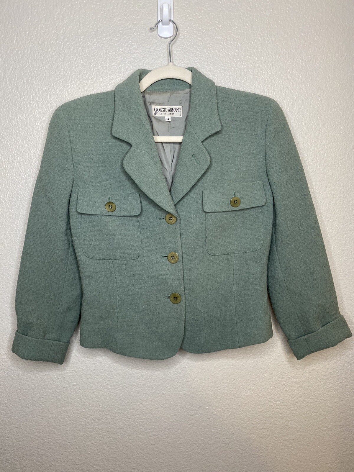 Vintage Giorgio Armani Green Long Sleeve Cropped Blazer Le Collezioni Womens Sz4