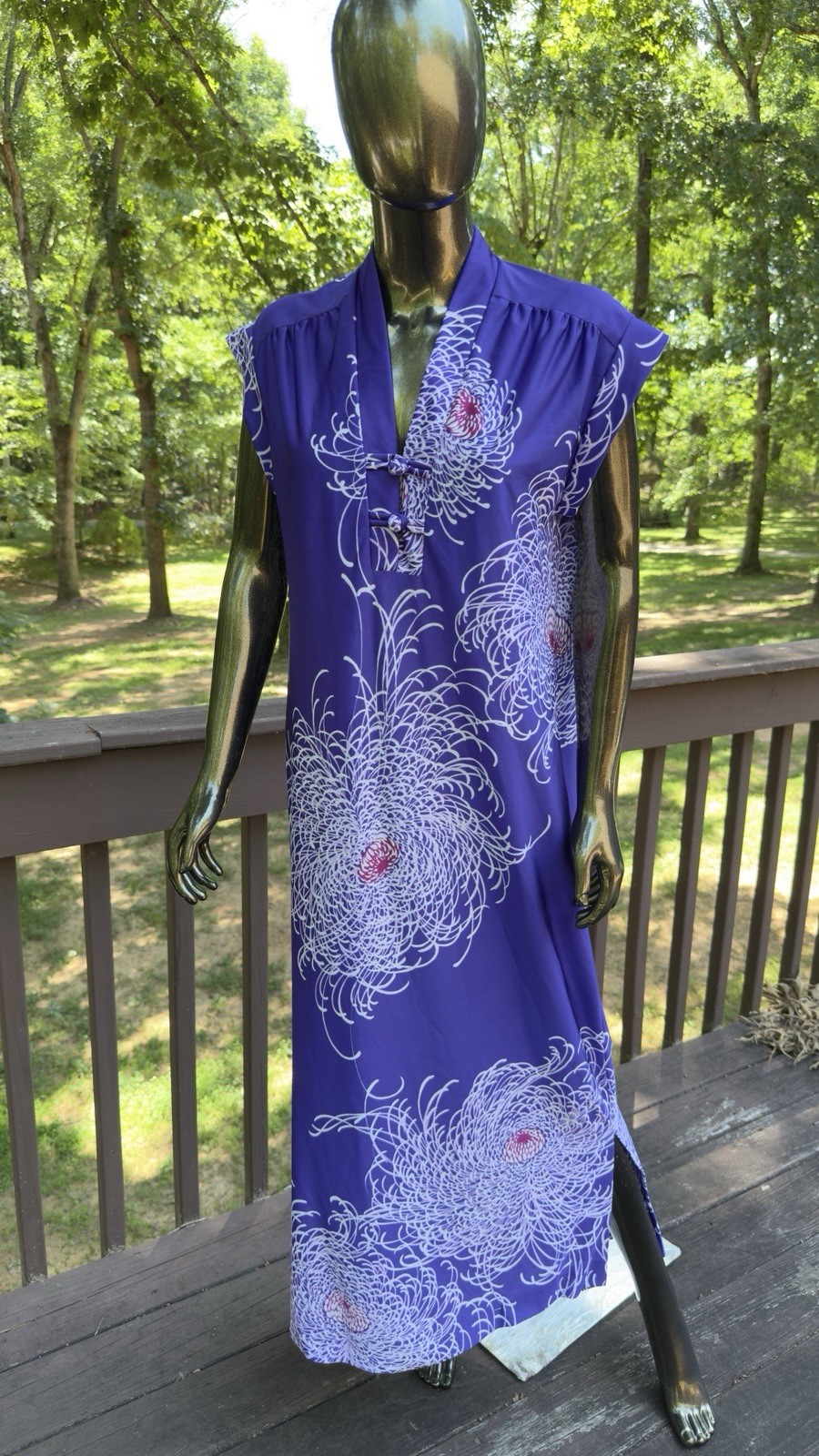 Vintage Liberty House By Kyomi Hawaii Maxi Dress M Purple w Frog Button Closures