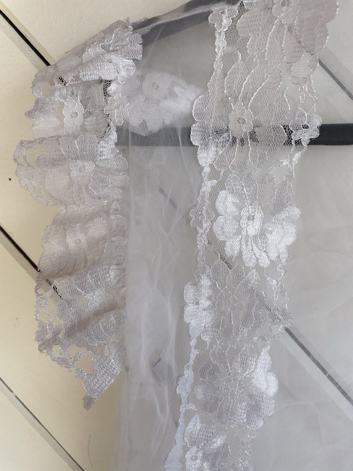 Vintage Avon Fashions Sheer Robe Lingerie Coverup Lace Trim Sz S White Negligee
