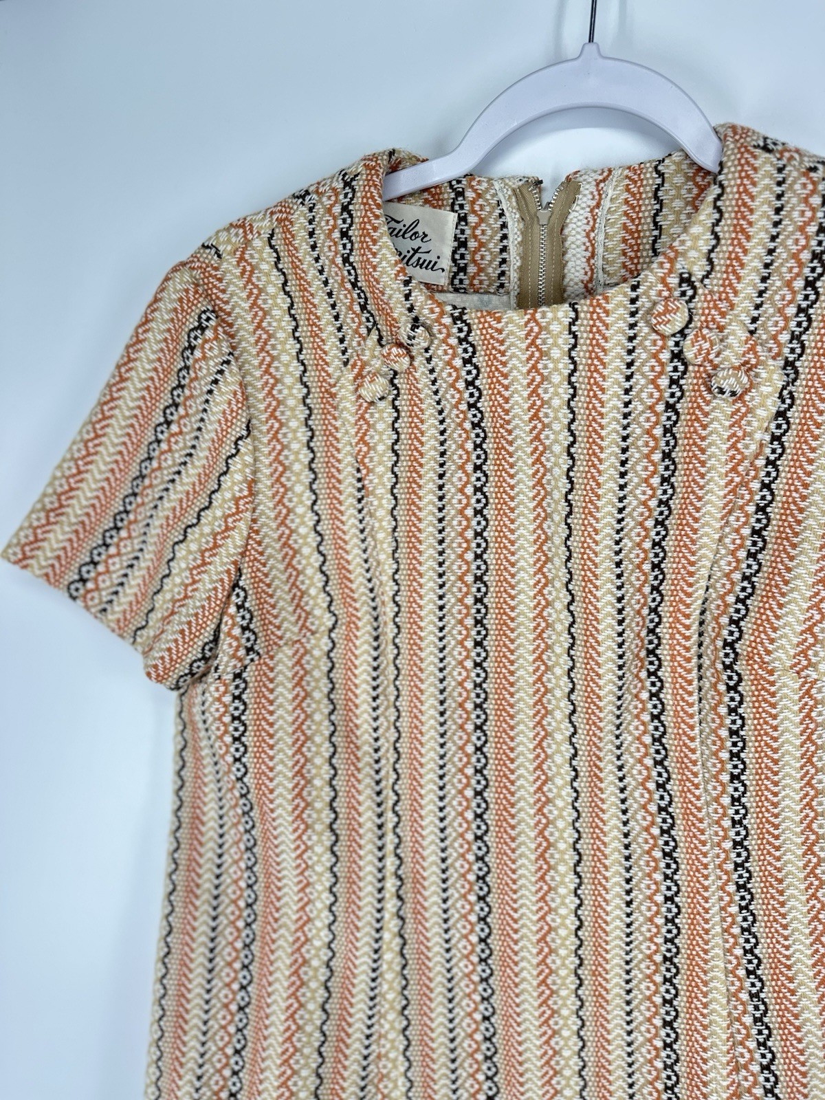 Tailor Mitsui Shift Dress S M BeigeOrange Striped Vintage 60s 70s 80s Women Girl