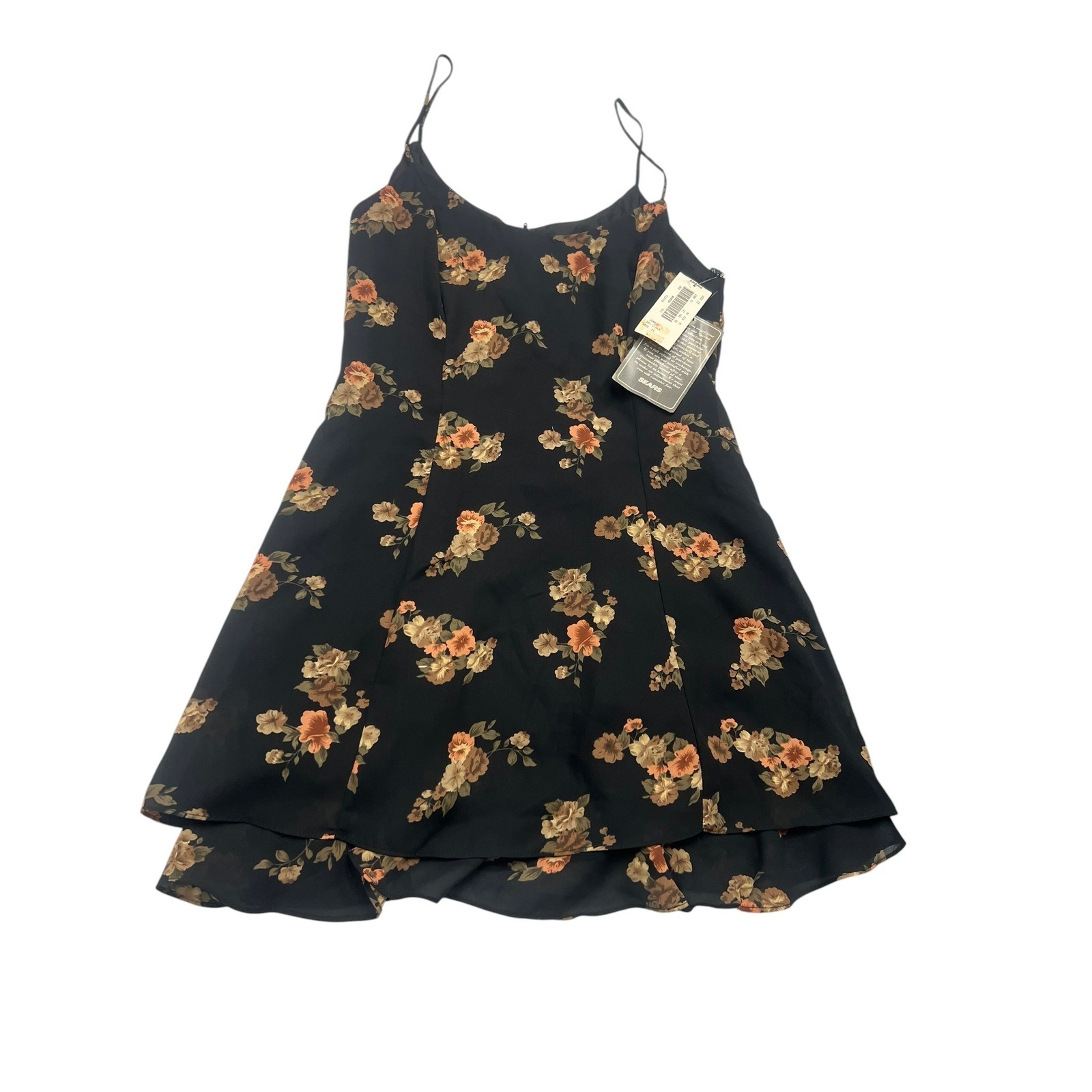 Vintage 90s Sears Floral Dress NWT Black Rose Print Layered Hem Mini Juniors 11