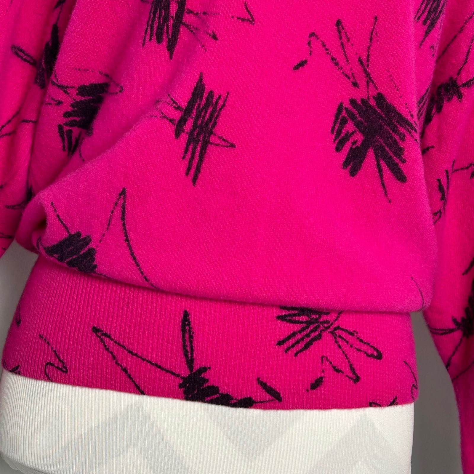 Jason Maxwell Vintage 80s Retro Wool Sweater Abstract Print Hot Pink Black Large