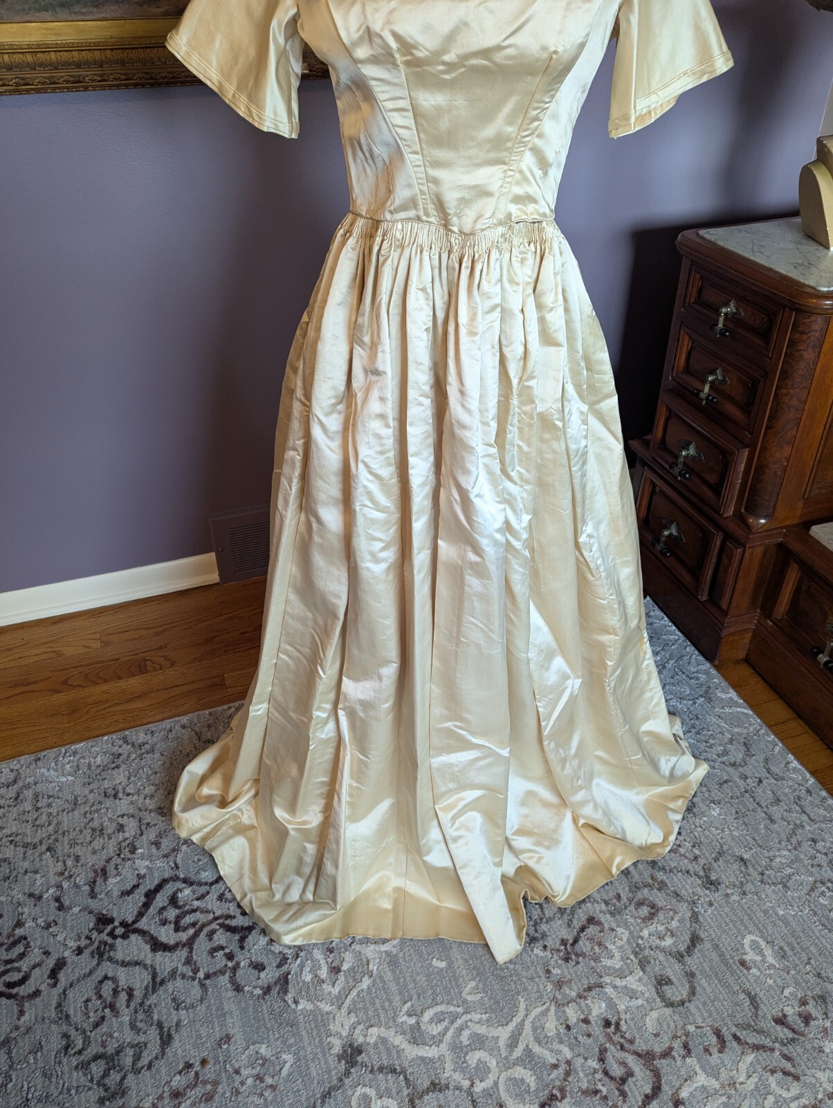 RARE Elegant Antique ca 1850’s Silk/Satin Wedding Dress Gown Handmade Museum