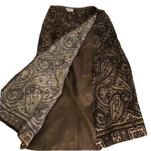 Vintage L’Amadei Wrap Skirt Size 12 Paisley Brown DP Altomonte Lined Maxi