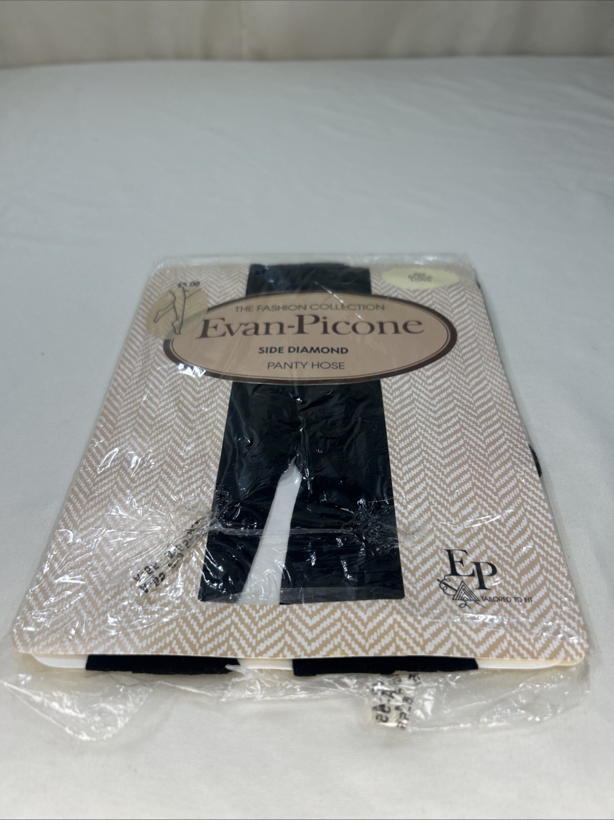 NEW Vintage Evan Picone Side Diamond Pantyhose #804 Black Long (Large)