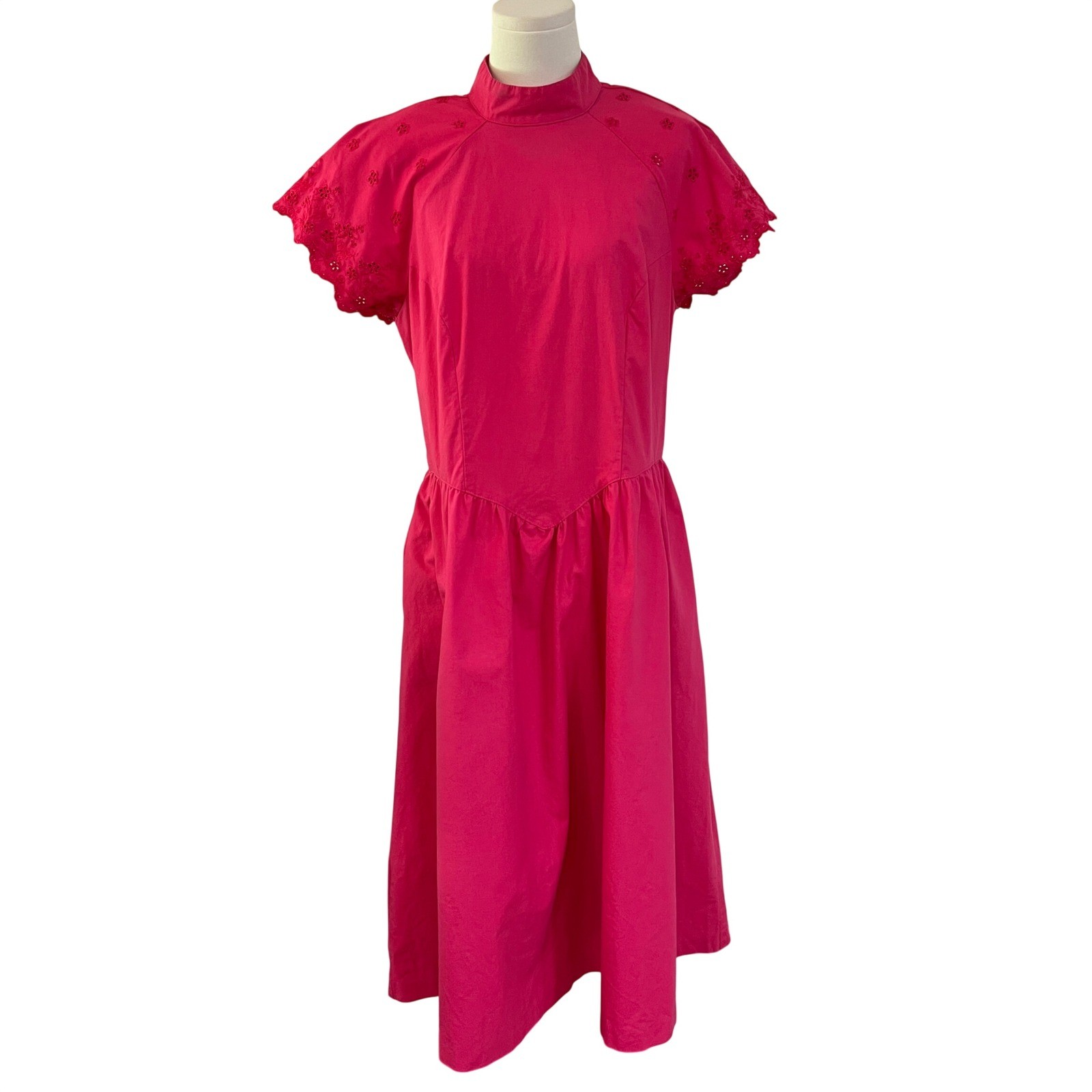 Vintage Impromptu Pink Cotton Midi Dress Eyelet Sleeve Open Back Size 14
