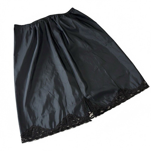 Vintage Wonder Maid Non Cling Black Half Slip Sz Large Nylon Lace Slit Lingerie