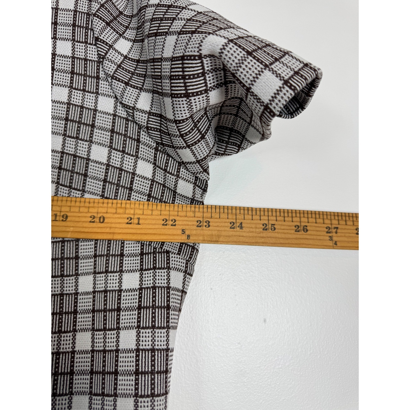 Vintage ILGWU Union Made Women 22.5 Drop Waist Dress Brown Plaid Pleated Retro