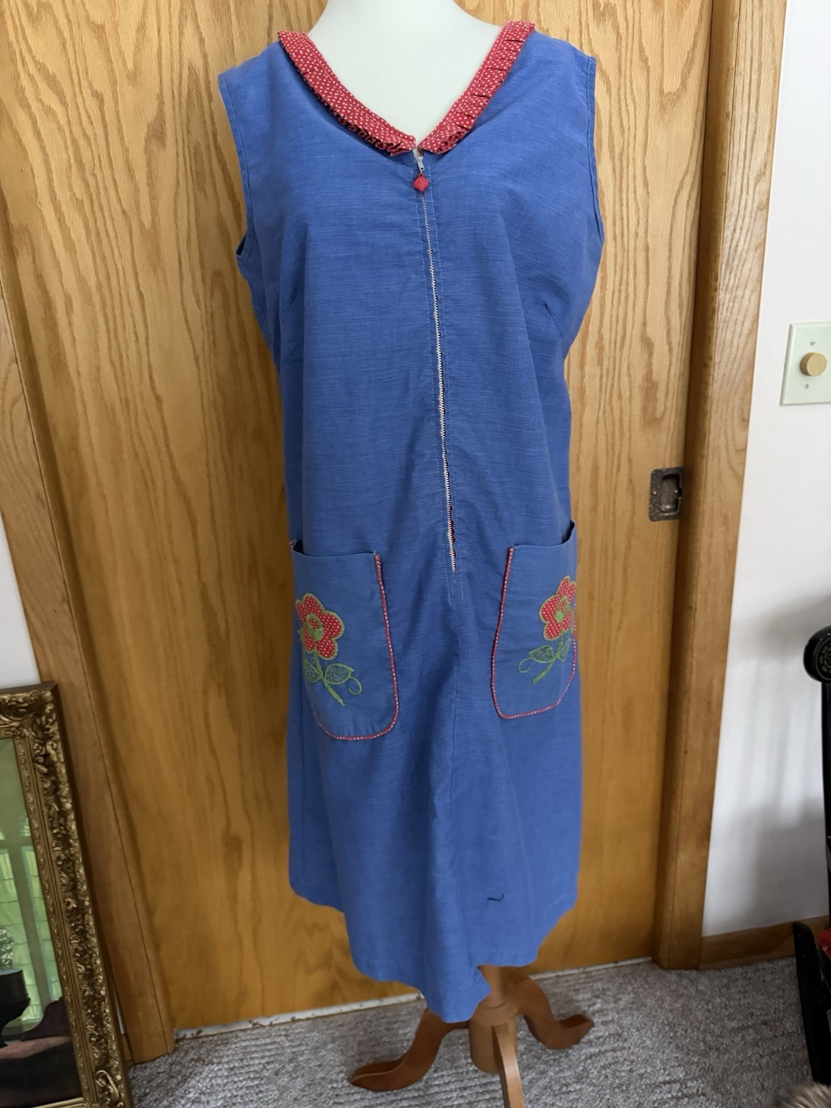 Cute 70s Midi Poly Cotton Floral Zip Front Day Dress Women’s Large Hippie Boho