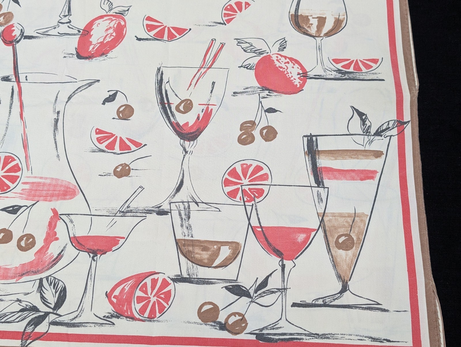 VTG 1950s PULLOVER SLEEVELESS COTTON TOP HANDMADE NOVELTY FABRIC COCKTAILS FRUIT