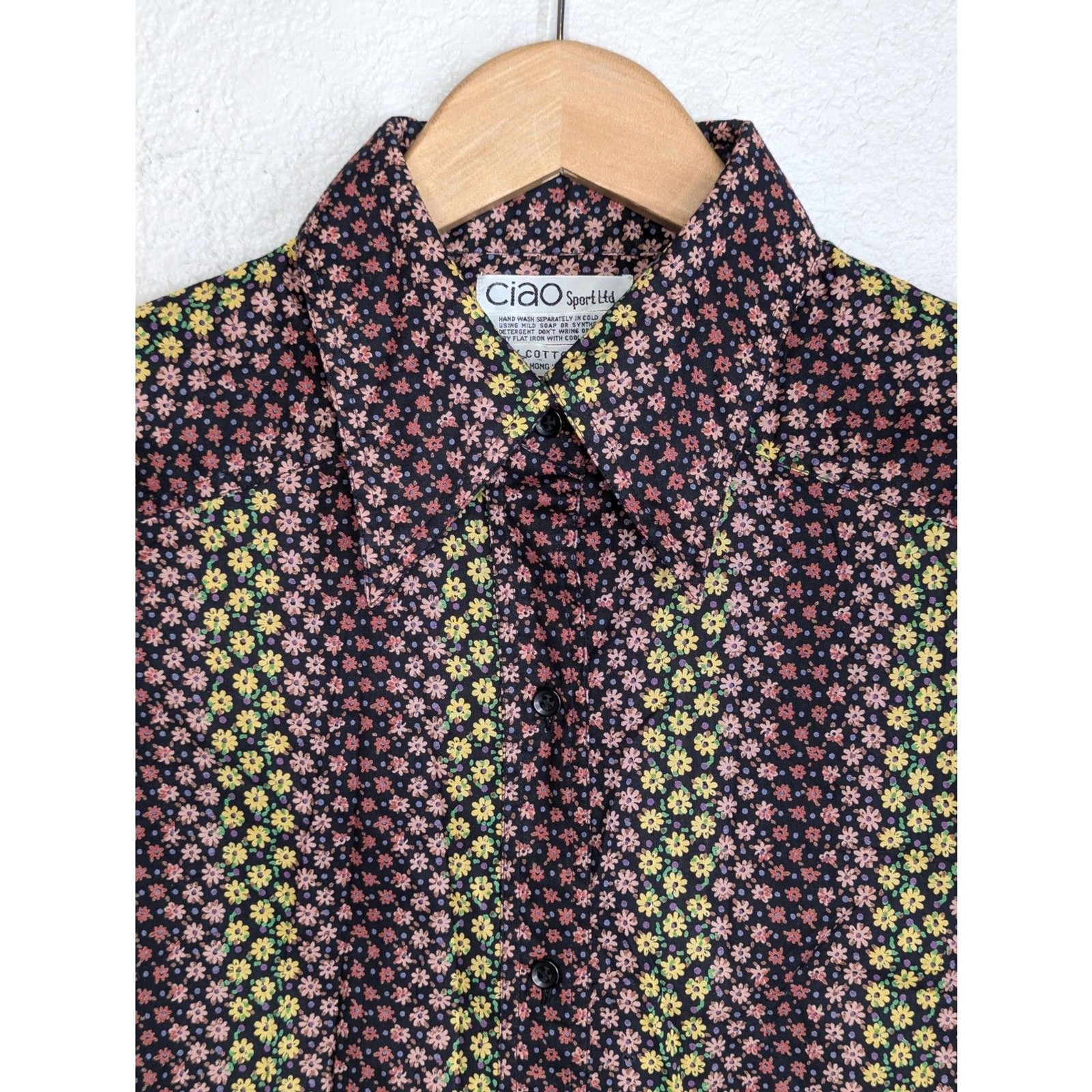 EUC Vintage 70s Ditsy Daisy Button Up Shirt Sz 12 Long Sleeve Multicolor Ciao