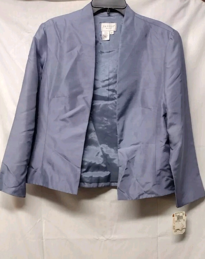 VINTAGE ADRIANA PAPEL PETITE SIZE 14P GRAY BLAZER JACKET OPEN STYLE NWT 100%…