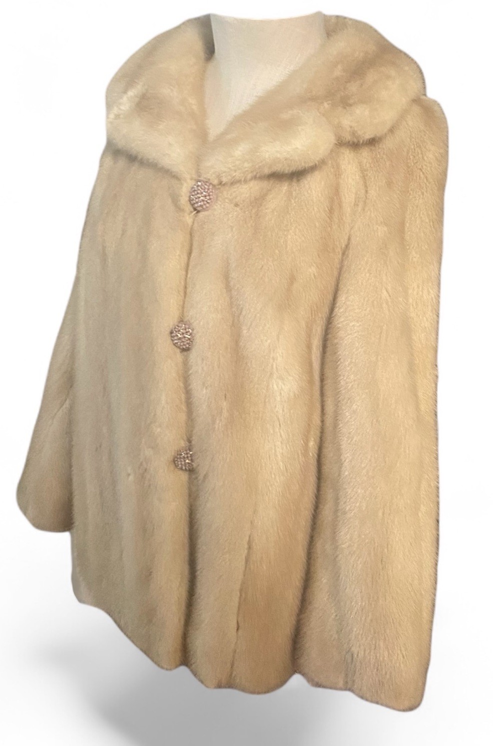 VTG 26” Natural Tourmaline Mink Fur Swing Coat Women’s Sz S/M Montaldos