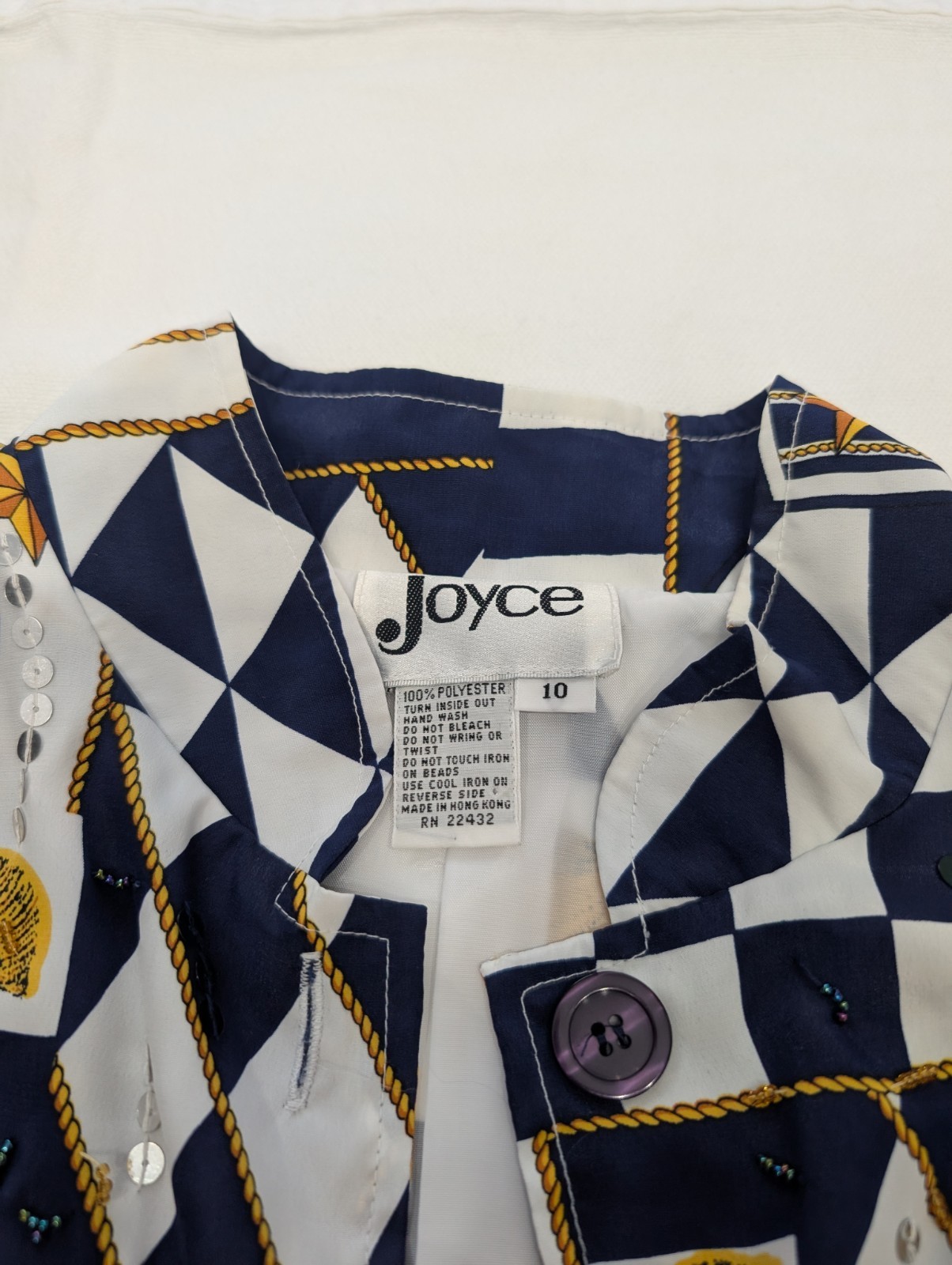 Vintage 90s Jacket Women’s Sz 10 Beaded Geometric Art Deco Lined Elastic Waist