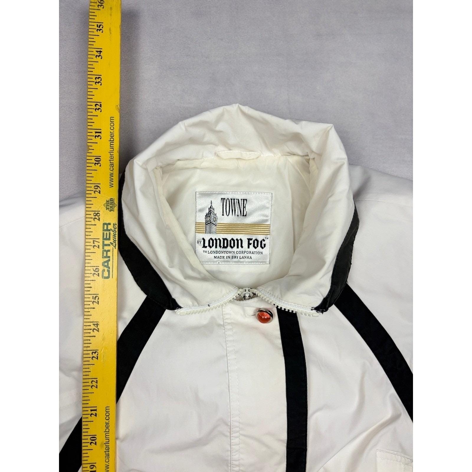Vintage Towne London Fog Cream White Black Trim Colorblock Jacket Womens Small