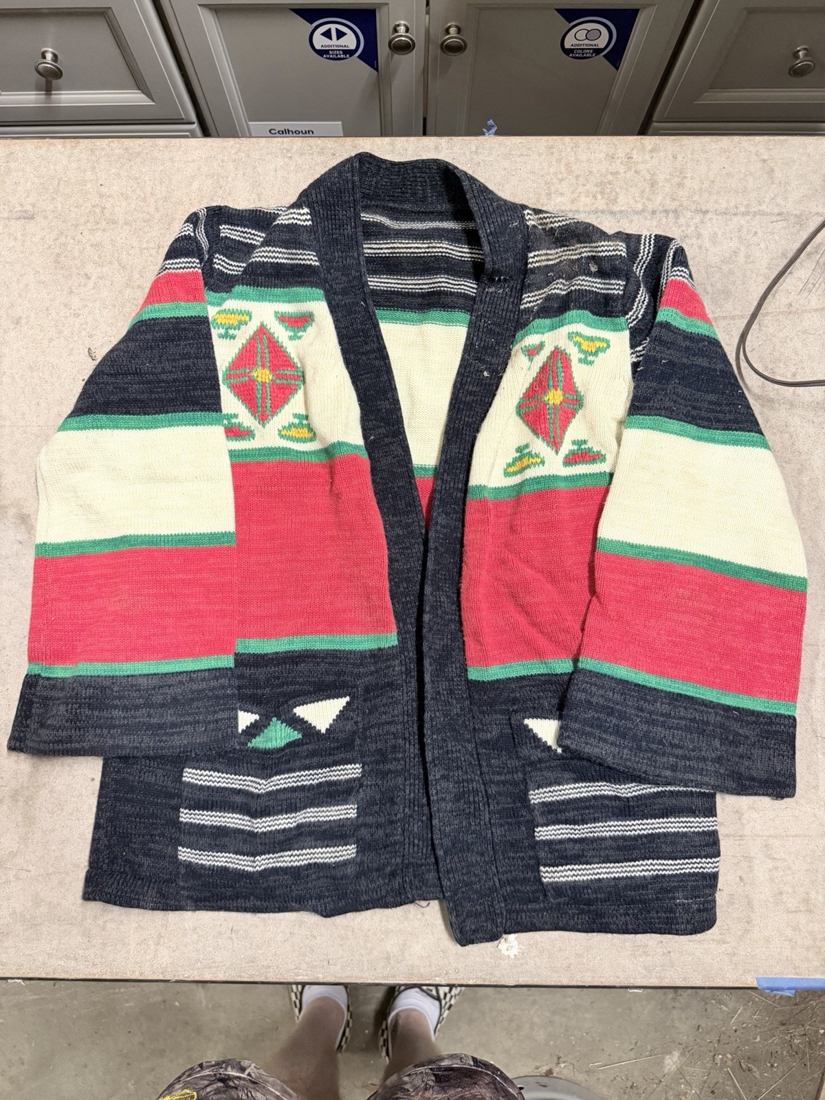 Vintage 1970s WEATER All-Over Pattern Acrylic Knit Cardigan