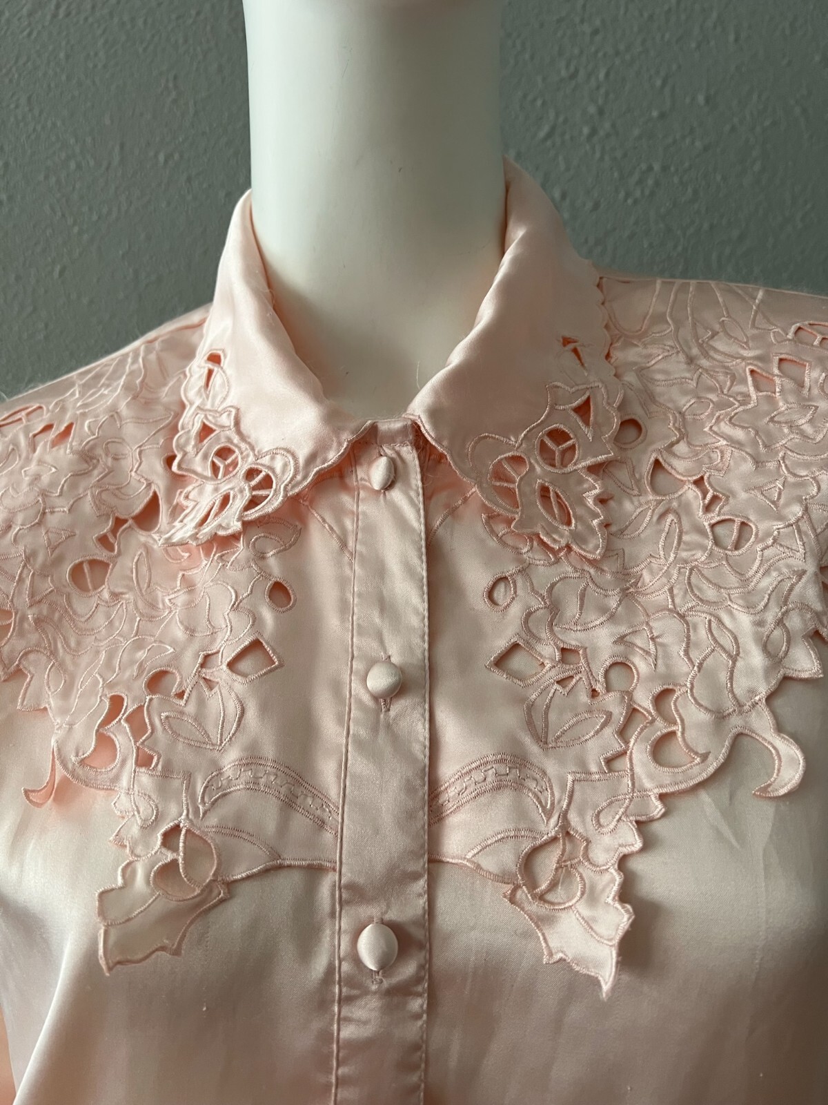 Vintage Light Pink Silky Liquid Satin Button Secretary Blouse Top M