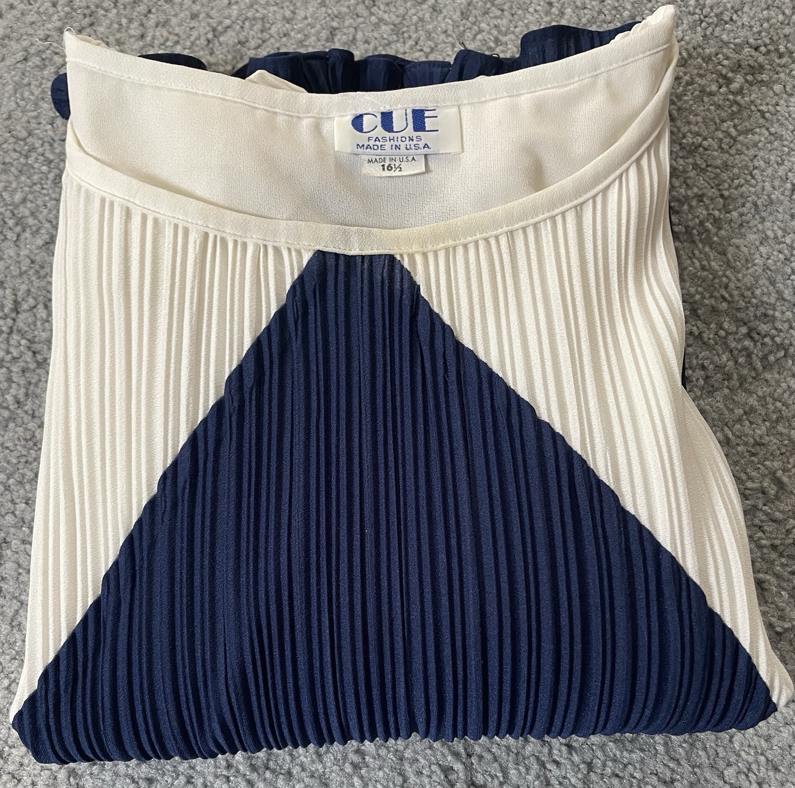 Vtg 70s Pleated Accordion Blouse Sz 16 Navy White Colorblock Career Classic City