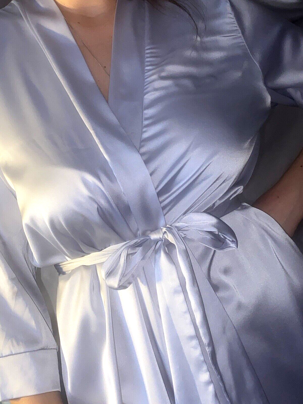 VTG SILVER SATIN FROSTY 42 44 LINGERIE Babydoll Nightgown ROBE L/xl