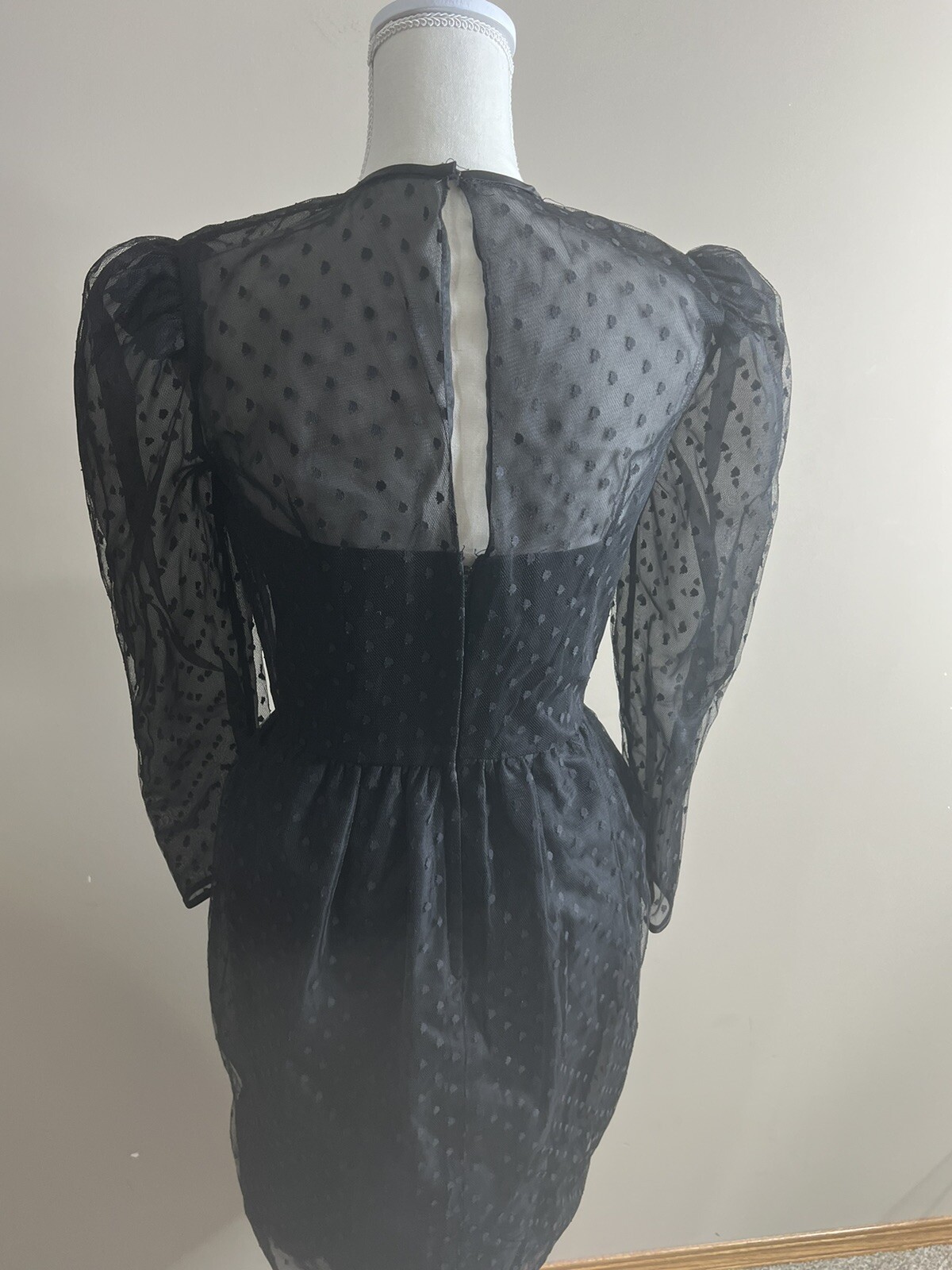 Vintage Nuit Black 1980 Prom Dress Sheer Overlay 6 Halloween Wednesday Adams
